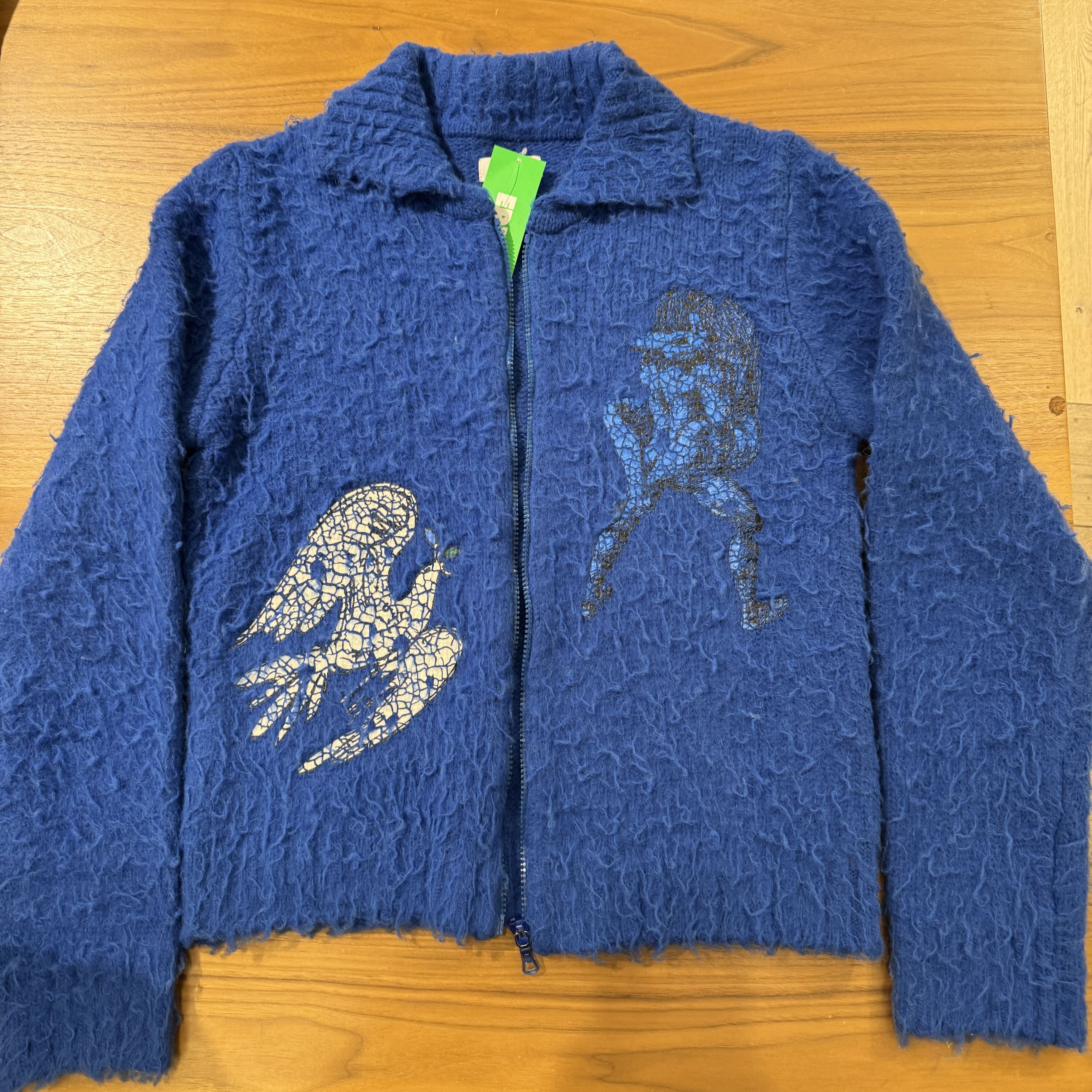 image of Erl Graphic Zip Cardigan in Blue, Men's (Size Small)
