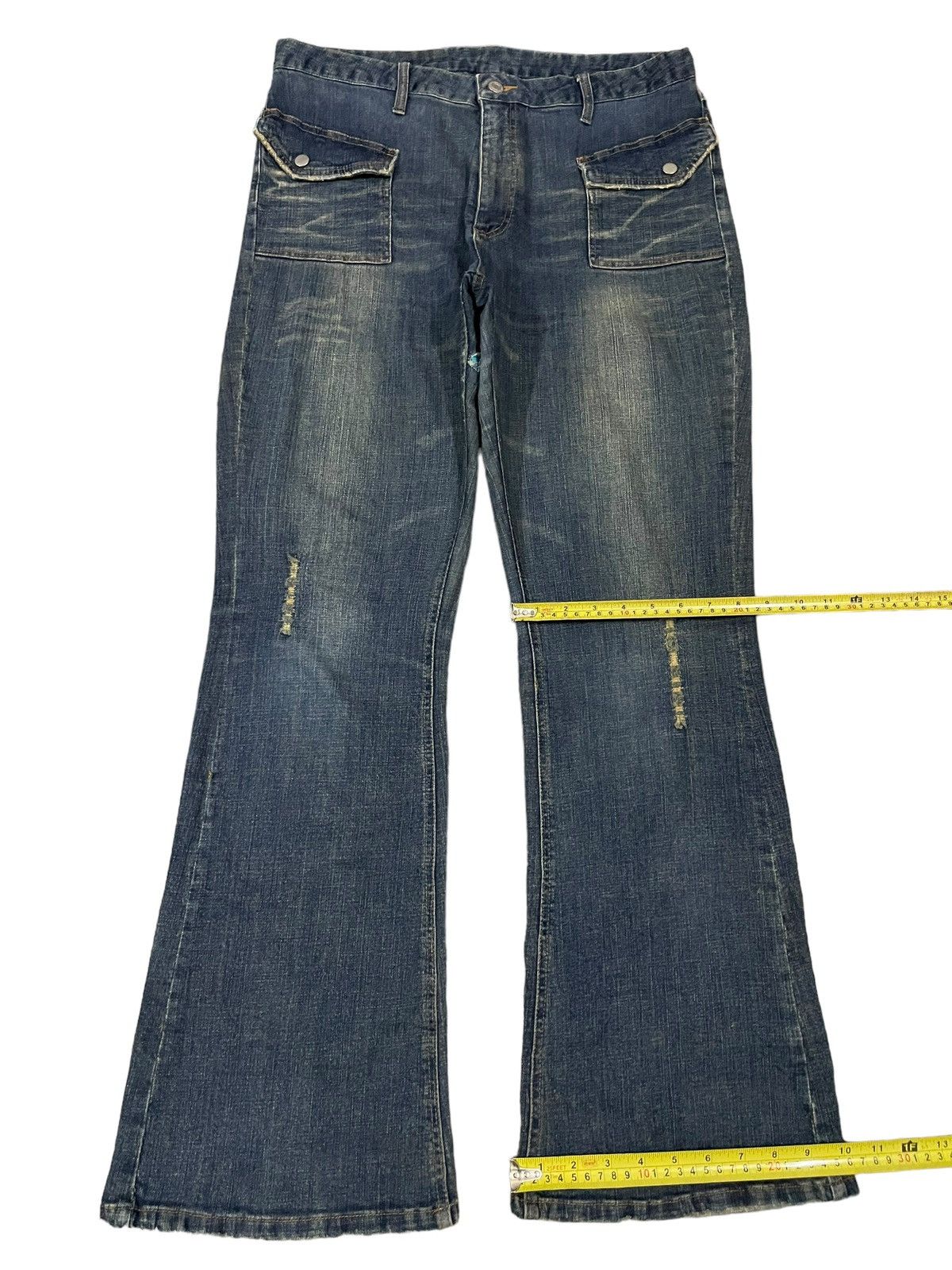 POST ARCHIVE FACTION (PAF) Vintage Japanese Bush Pants Mud Wash Distressed Flare Jeans Size US 34 / EU 50 - 19 Thumbnail