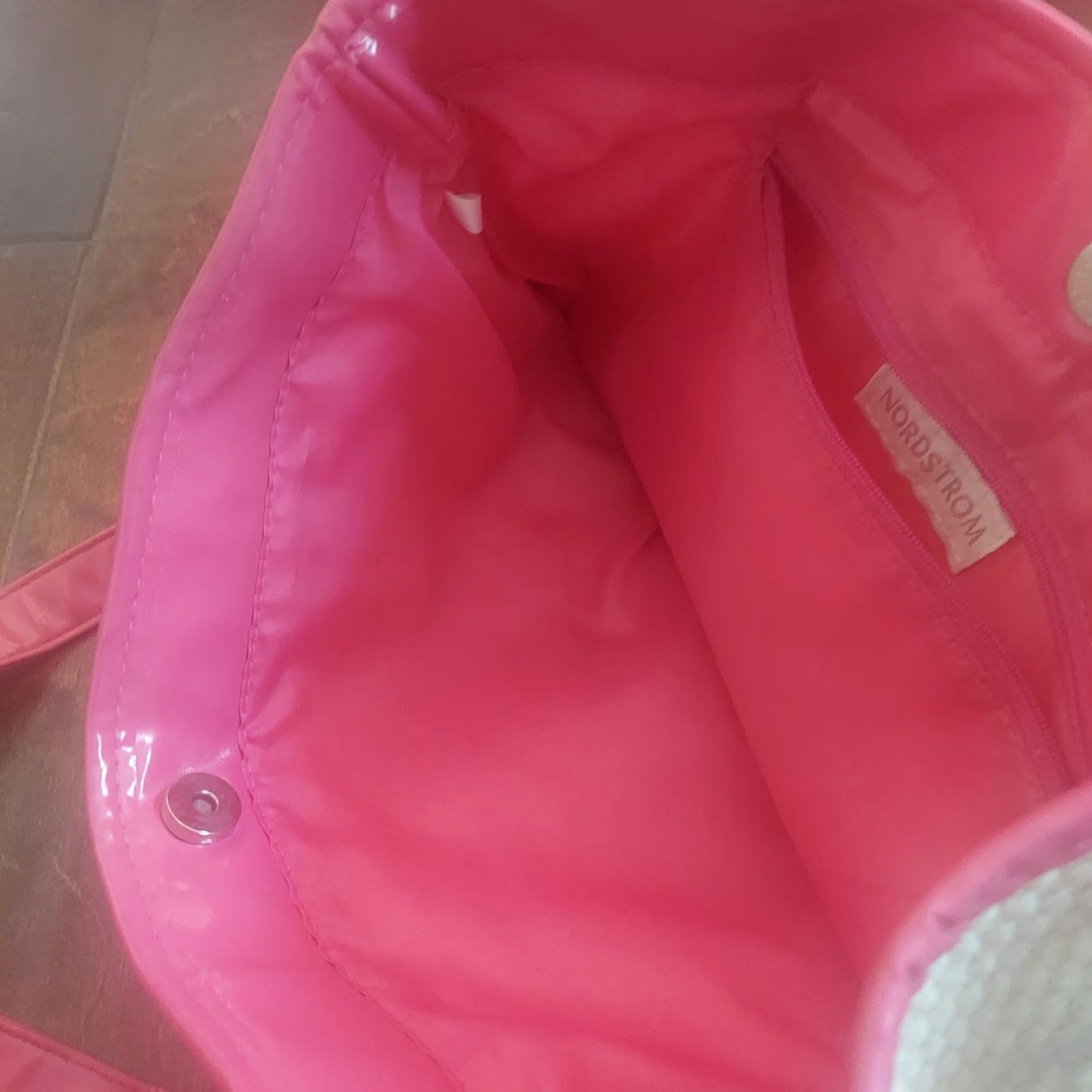 Nordstrom NORDSTROM Leather Trim Pink Shoulder Bag Small 11" 14" Women Vintage? No (adjust) Size ONE SIZE - 6 Thumbnail