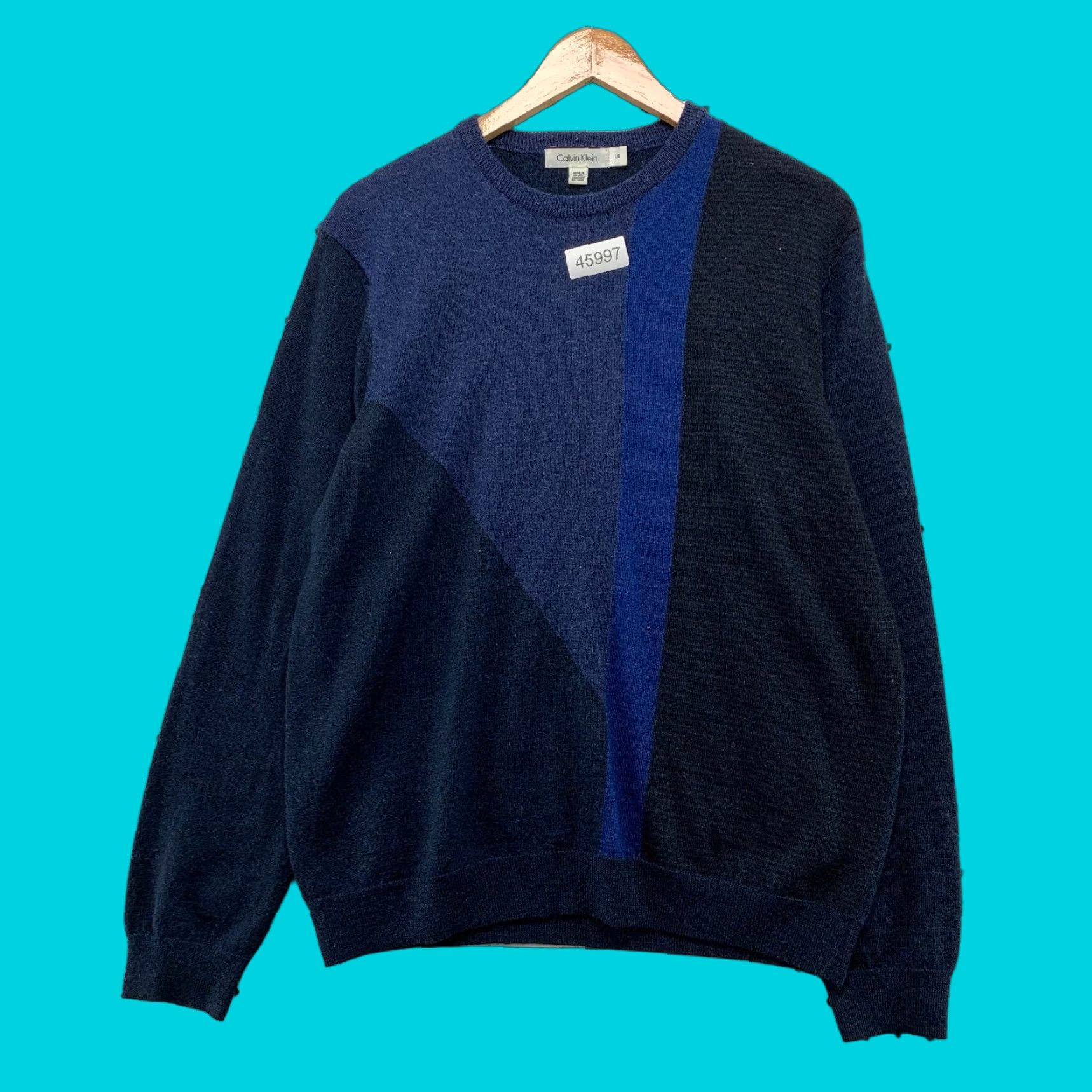 Calvin Klein Calvin Klein Mens Large Blue Merino Wool Lightweight Casual Sweater Wool Blend Knit Pullover Crew Neck Long Sleeve Solid 60s? Size US L / EU 52-54 / 3 - 1 Thumbnail