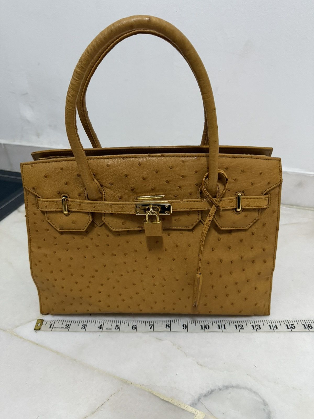 Japanese Brand Ostrich Patina Leather mini inspired hermes Birkin bag Size ONE SIZE - 8 Thumbnail