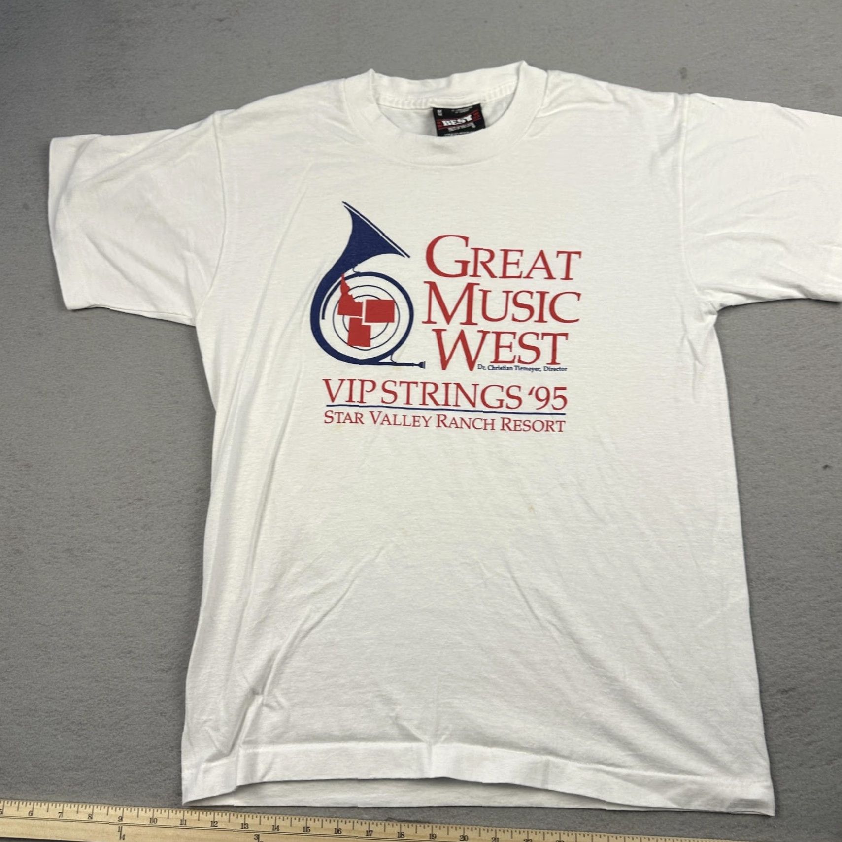 Fruit Of The Loom VINTAGE Fruit of the Loom Great Music West VIP Strings '95 Star Valley Mens Medium White T-Shirt Crew Neck Graphic Print 90s Music Men Size US M / EU 48-50 / 2 - 2 Thumbnail