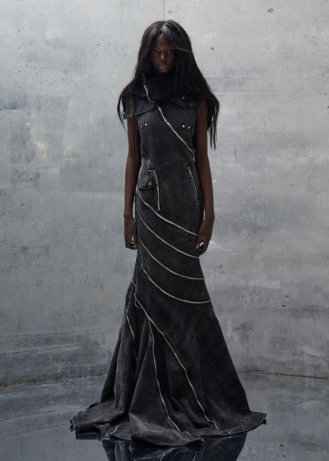 No Faith Studios NO/FAITH STUDIOS denim Gown S Black Zipped faded hooded 4.6k Size S / US 4 / IT 40 - 1 Thumbnail
