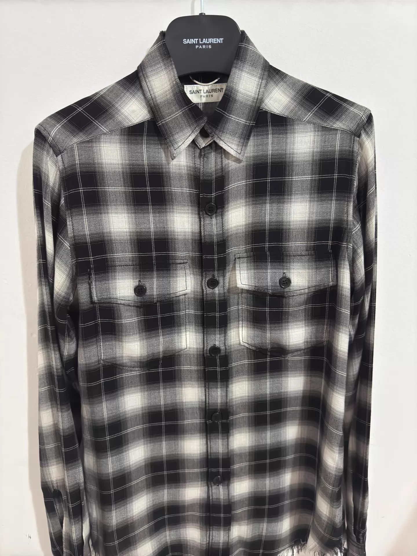 Saint Laurent Paris Saint Laurent 16SS Plaid Fringe Distressed Shirt Size US XS / EU 42 / 0 - 3 Thumbnail