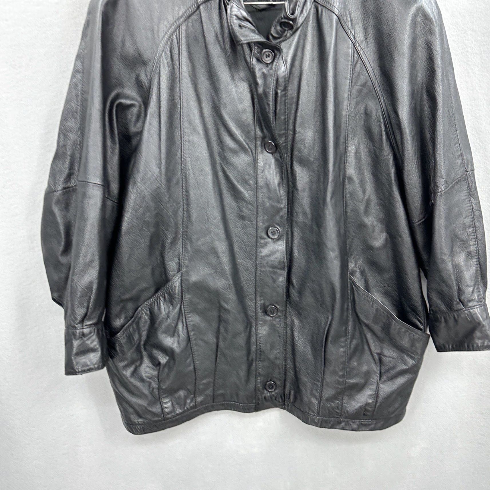 Vintage VINTAGE Pelle Jacket Womens Large Black Leather 90s 90s Patchwork Basic Jacket Shirt Mens Womens Girls Boys Size L / US 10 / IT 46 - 2 Thumbnail