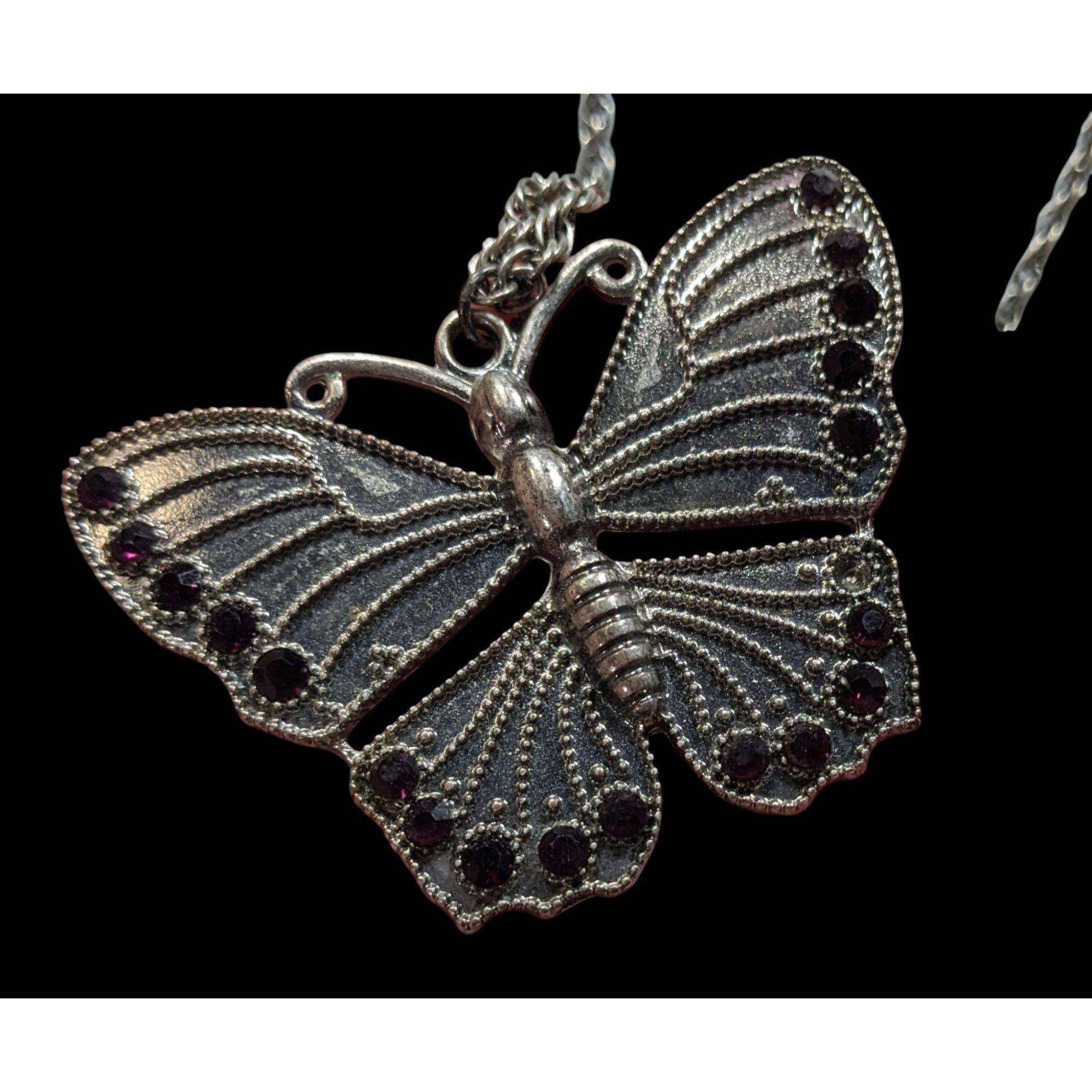Other Fairycore Silver-Tone Butterfly Pendant Necklace With Purple Size ONE SIZE - 3 Thumbnail