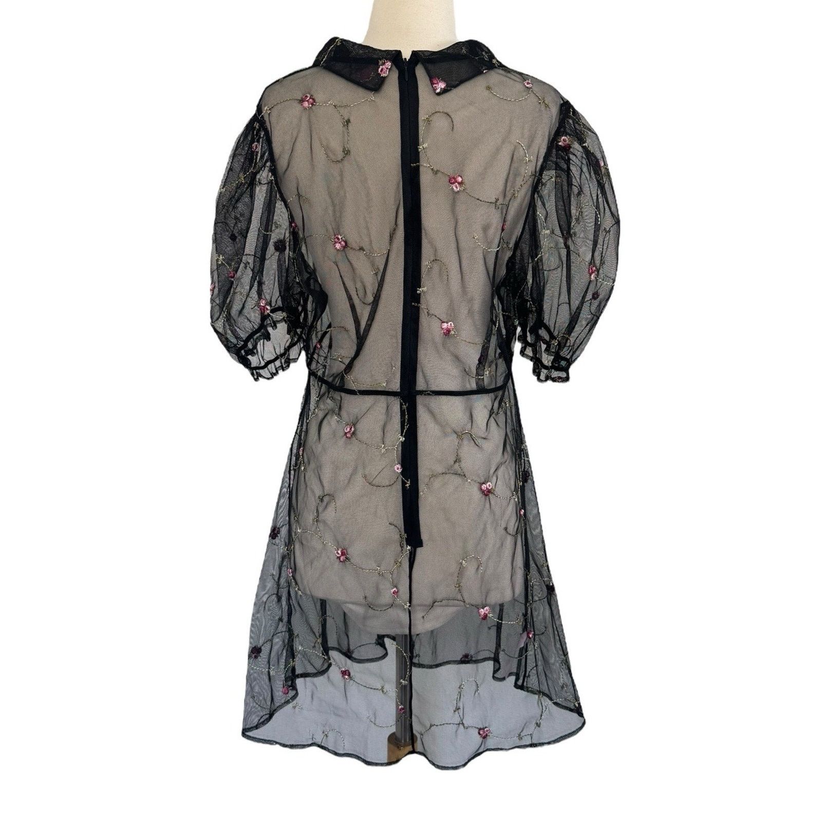 Dolls Kill Dolls Kill SUGAR THRILLZ Sheer Embroidered Puff Sleeve Dress Size XXL / US 16-18 / IT 52-54 - 8 Thumbnail