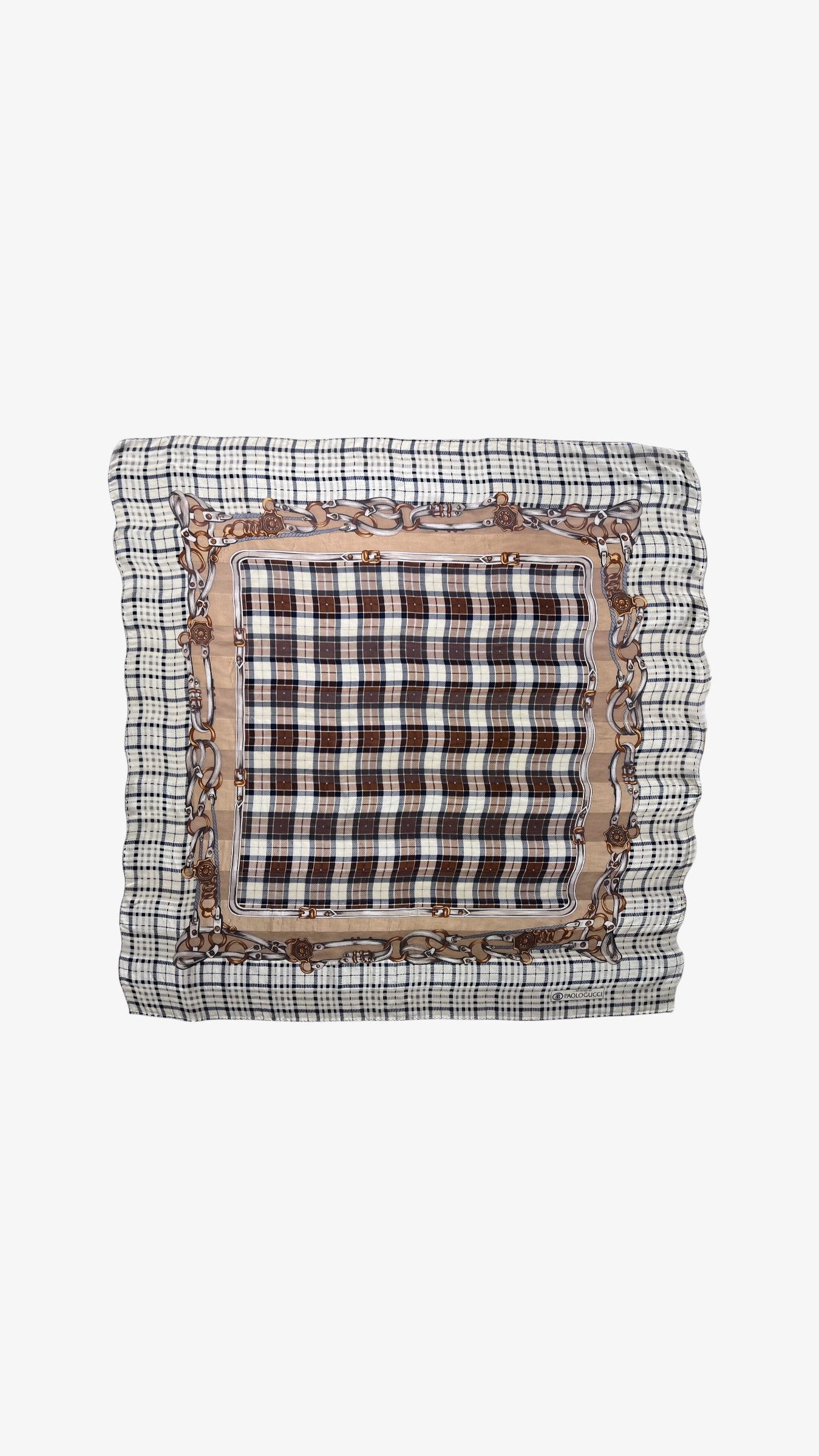 Paolo Gucci Vintage 80s Paolo Gucci Equestrian & Tartan Print Silk Scarf Size ONE SIZE - 1 Thumbnail
