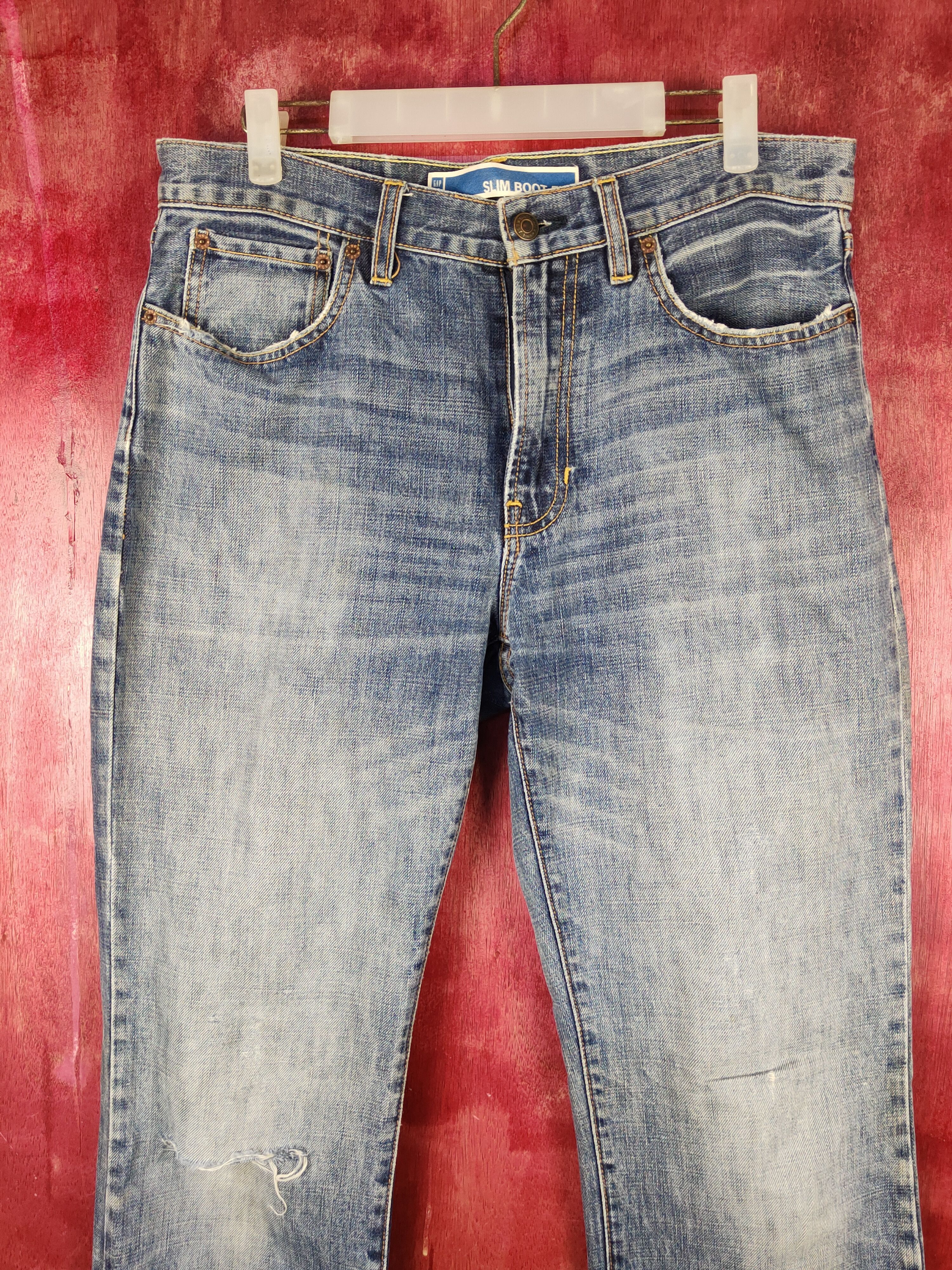 Gap Gap Blue Distressed Ripped Boot Cut Denim Jeans #S2283 Size US 33 - 2 Thumbnail