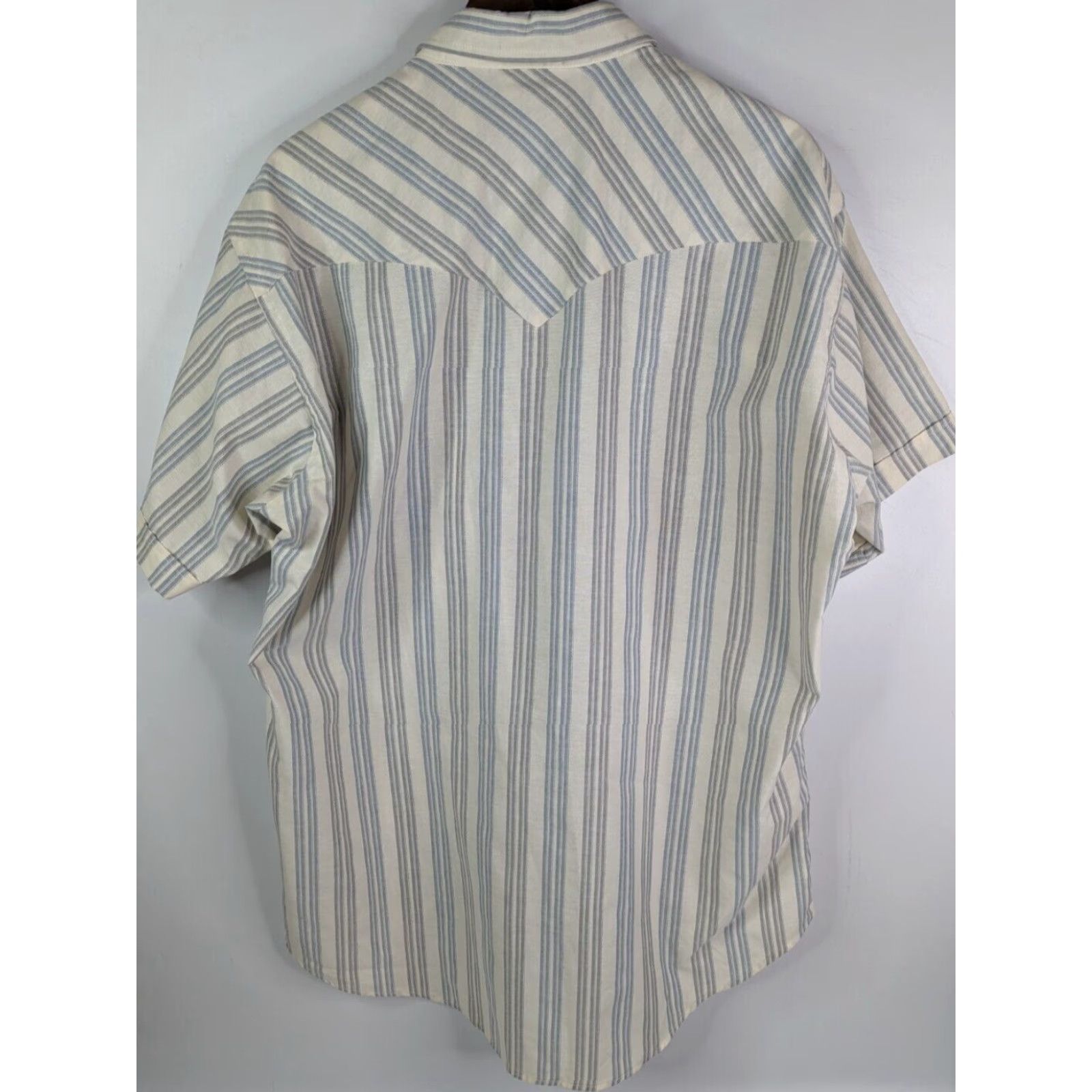 Vintage VINTAGE Ruddock Western Pearl Snap Shirt Big 18.5 65%polyester/35% Cotton Beige Short Sleeve Striped Button-Up Made in USA Mens Big & Tall Size US XXL / EU 58 / 5 - 4 Thumbnail