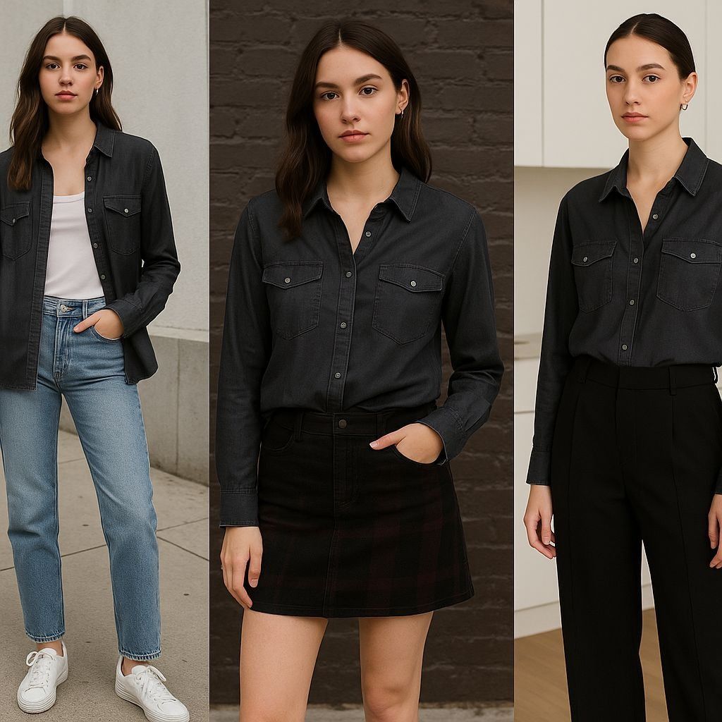 Frame Frame Women’s Charcoal Button-Up Shirt Med Model Off-Duty In Size M / US 6-8 / IT 42-44 - 1 Thumbnail