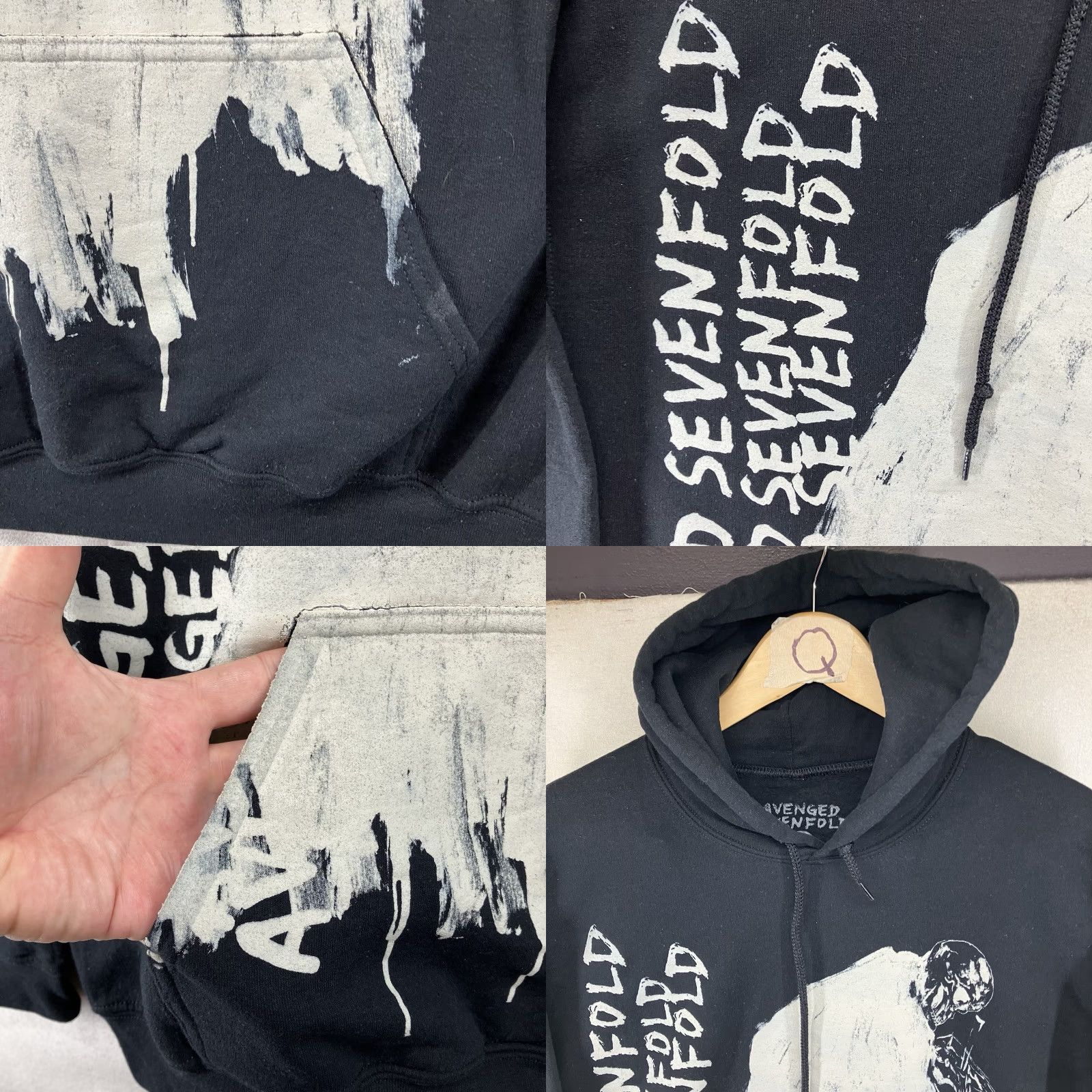 Vintage Avenged Sevenfold Hoodie Medium Black With White Paint Front Graphic A7X Size M / US 6-8 / IT 42-44 - 8 Thumbnail