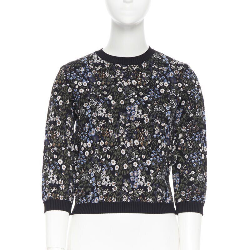 Valentino VALENTINO navy floral jacquard viscose polyester blend knit sweater top S Size S / US 4 / IT 40 - 1 Thumbnail