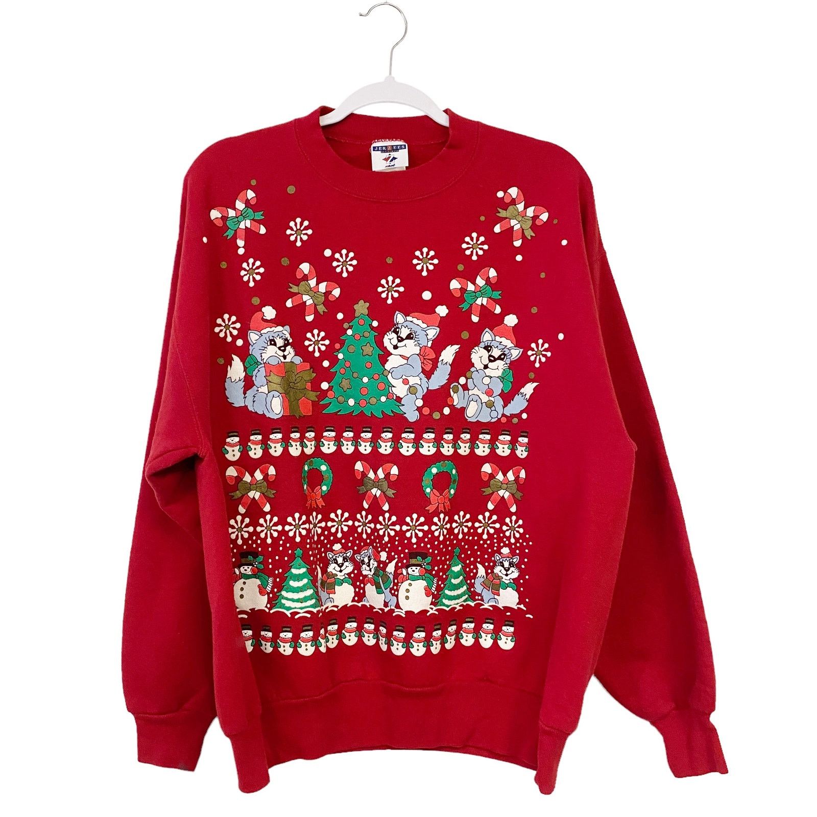Vintage Vintage Jerzees Mens Size L Cat Cute Puff Paint Xmas Sweater Size L / US 10 / IT 46 - 1 Thumbnail