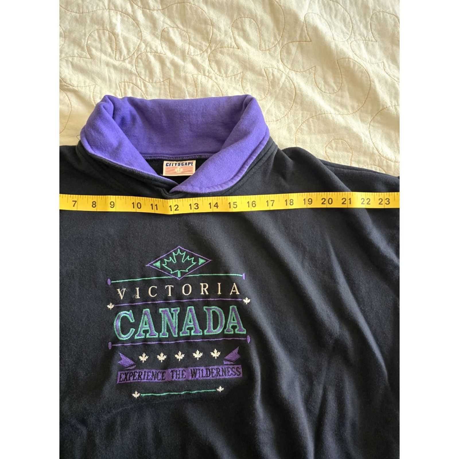 Vintage Vintage 1990s VICTORIA BLACK Purple Collared Sweatshirt Unisex Large Size L / US 10 / IT 46 - 7 Thumbnail