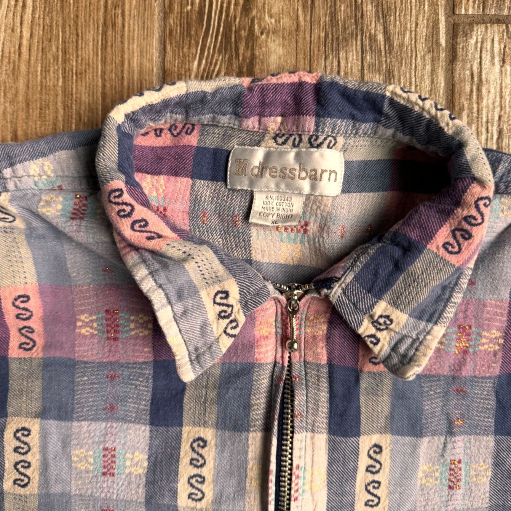 Vintage VINTAGE Dressbarn Jacket Womens XL Plaid Cotton Zip Western Metallic Thread Blue Size XL / US 12-14 / IT 48-50 - 5 Thumbnail
