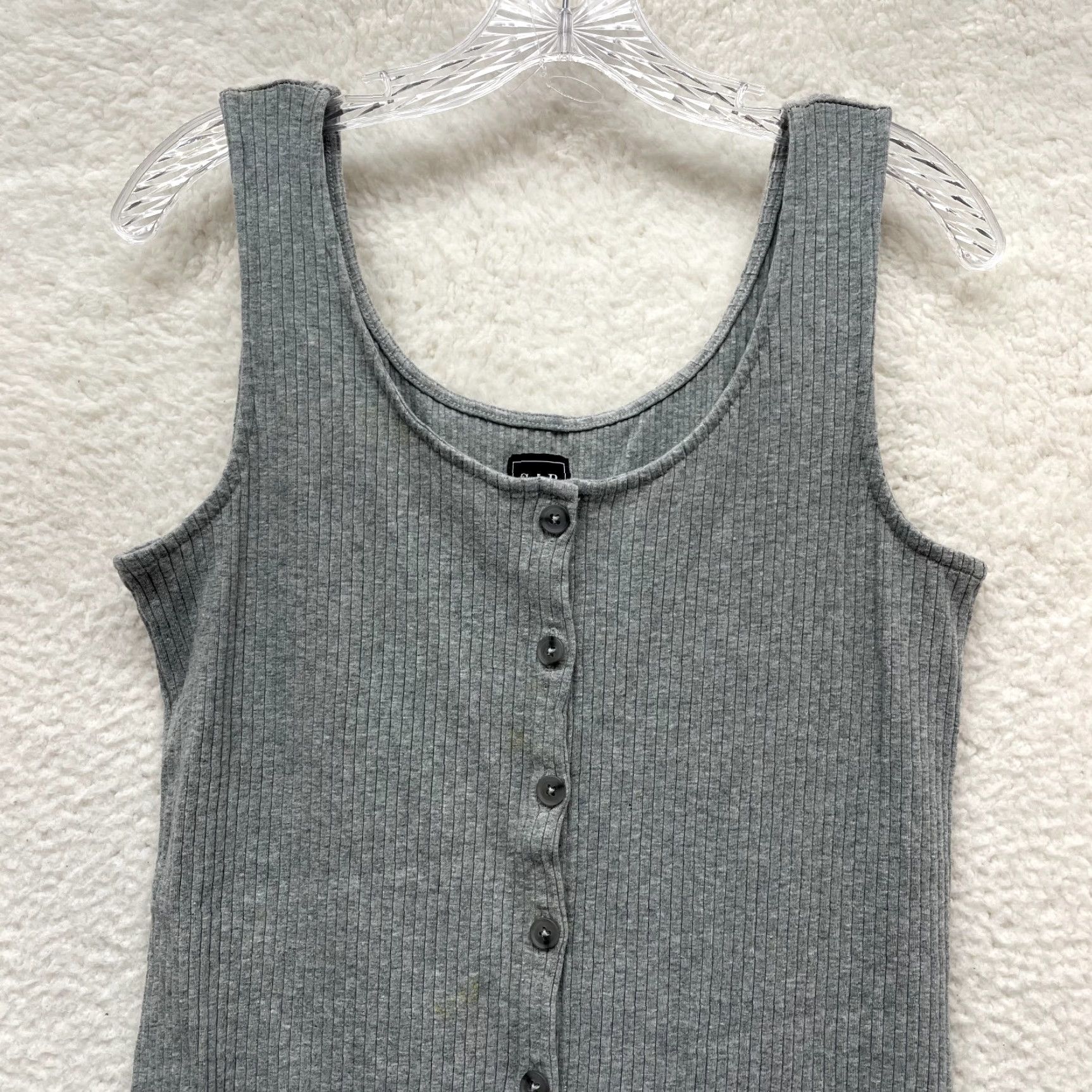 Gap Gap Midi Maxi Dress L Petite Grey Rib Knit Button Bodycon Casual Minimalist Size L / US 10 / IT 46 - 3 Thumbnail