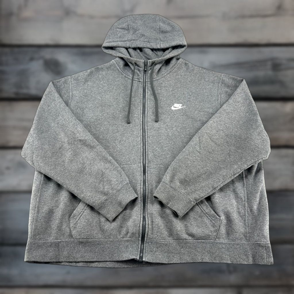 Nike Nike Hoodie Mens 2XL Grey Full Zip Sweatshirt Swoosh Club Fleece Cotton Polyester Heather Size US XXL / EU 58 / 5 - 1 Thumbnail