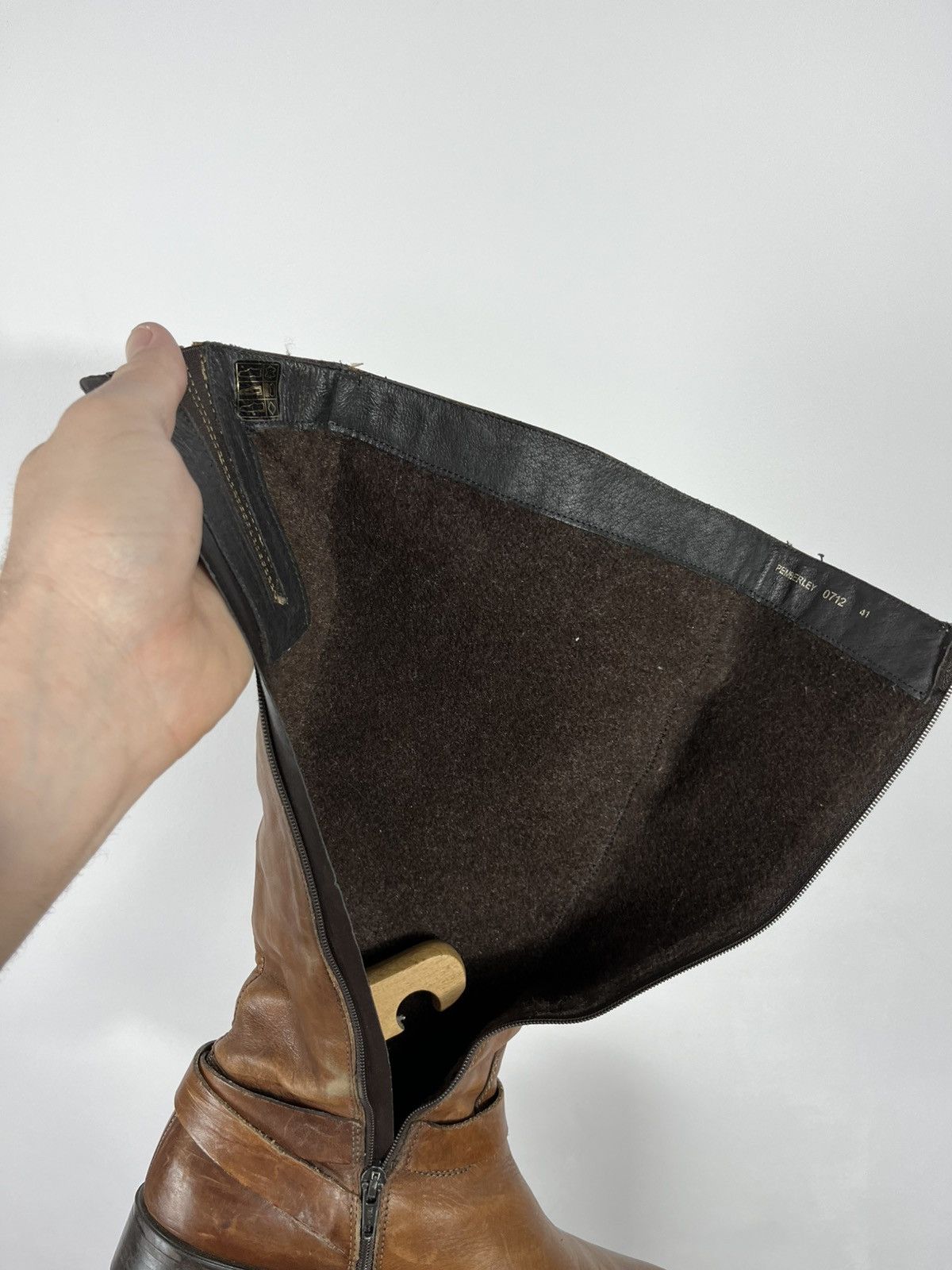 Leather Vintage Brown Leather Knee High Boots Side Zip Buckle EU 41 Size US 10 / IT 40 - 13 Thumbnail