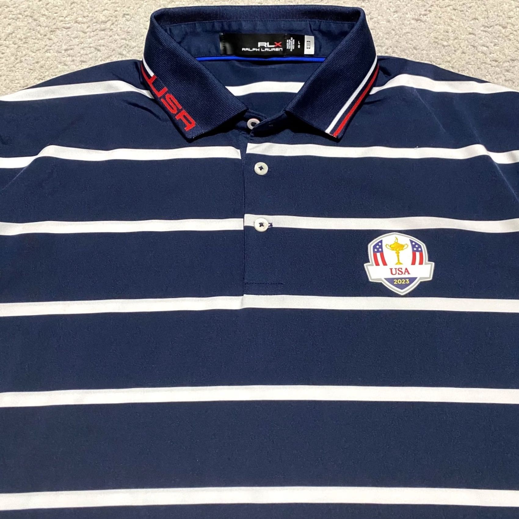 RLX Ralph Lauren RLX Ralph Lauren Polo Shirt Blue Striped Short Sleeve Button-Up Mens L 2003 Ryder Cup Size US L / EU 52-54 / 3 - 7 Thumbnail