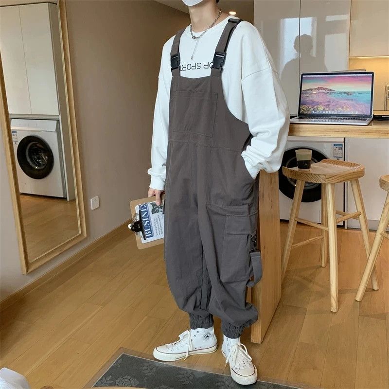 Gray Overalls Suspenders Jumpsuit Pants Men Summer Overalls