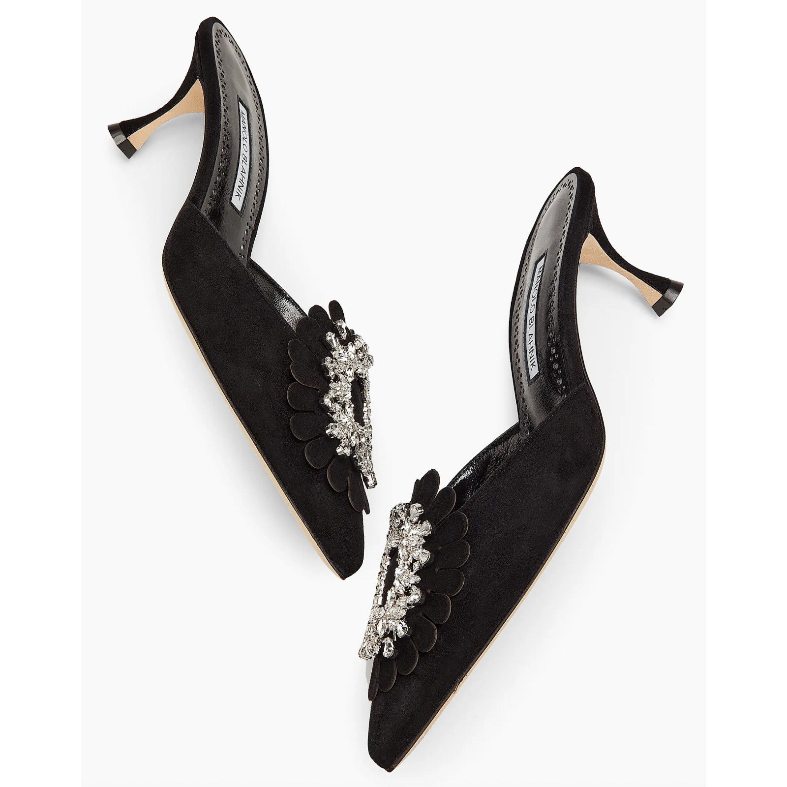 Manolo Blahnik Manolo Blahnik Shogmu 50 Black Suede Jewel Crystal Kitten Size US 7 / IT 37 - 3 Thumbnail
