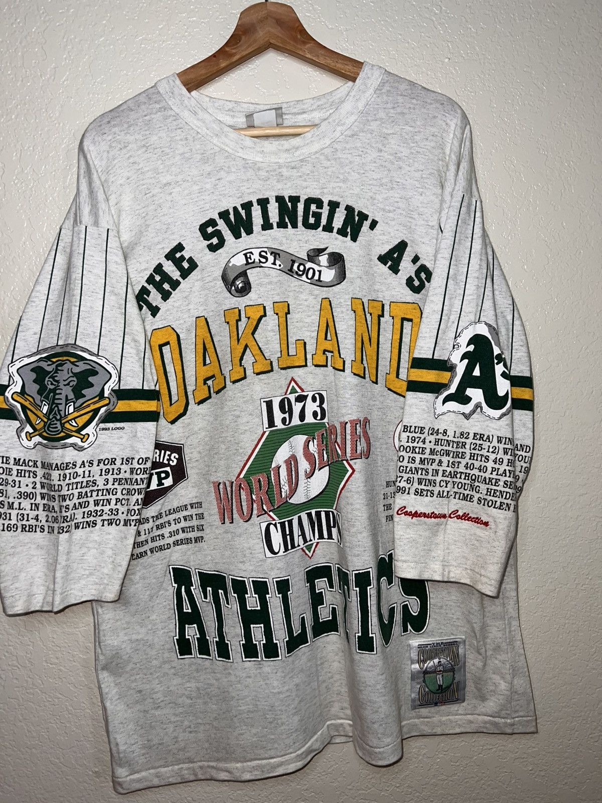 Cooperstown Collection Vintage Oakland Athletics 3/4 Length Sleeve Shirt Size Large Size US L / EU 52-54 / 3 - 15 Thumbnail