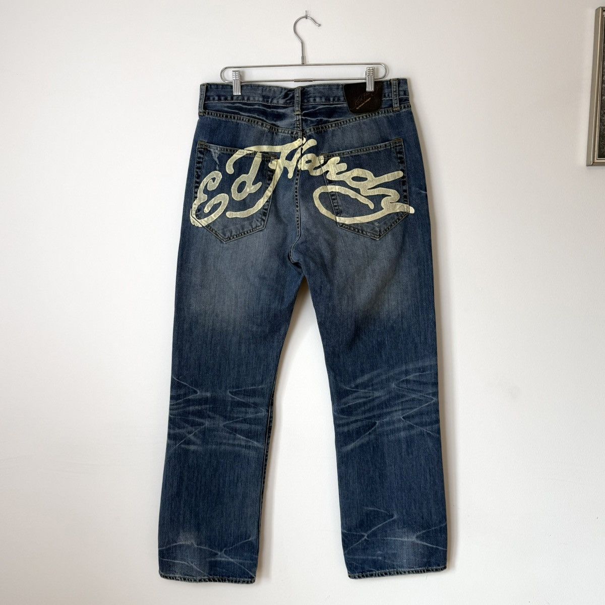 Ed Hardy Vtg 2000s Ed Hardy Faded Distressed Script Baggy Jeans Y2K Size US 36 / EU 52 - 1 Thumbnail