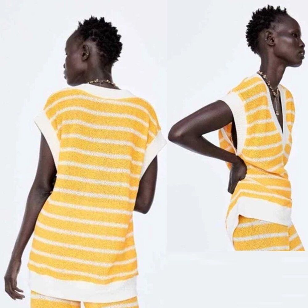Zara NWT New Zara Yellow White Striped Knit Top Size S Size S / US 4 / IT 40 - 2 Thumbnail