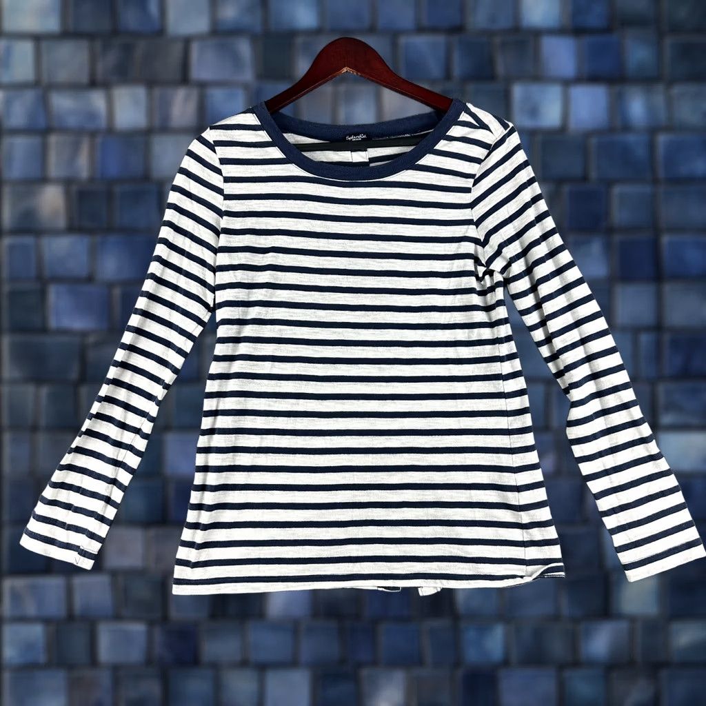 Splendid Splendid Blue Striped Cotton Knit Long Sleeve Tee Pullover Buttons Womens M Size M / US 6-8 / IT 42-44 - 1 Thumbnail