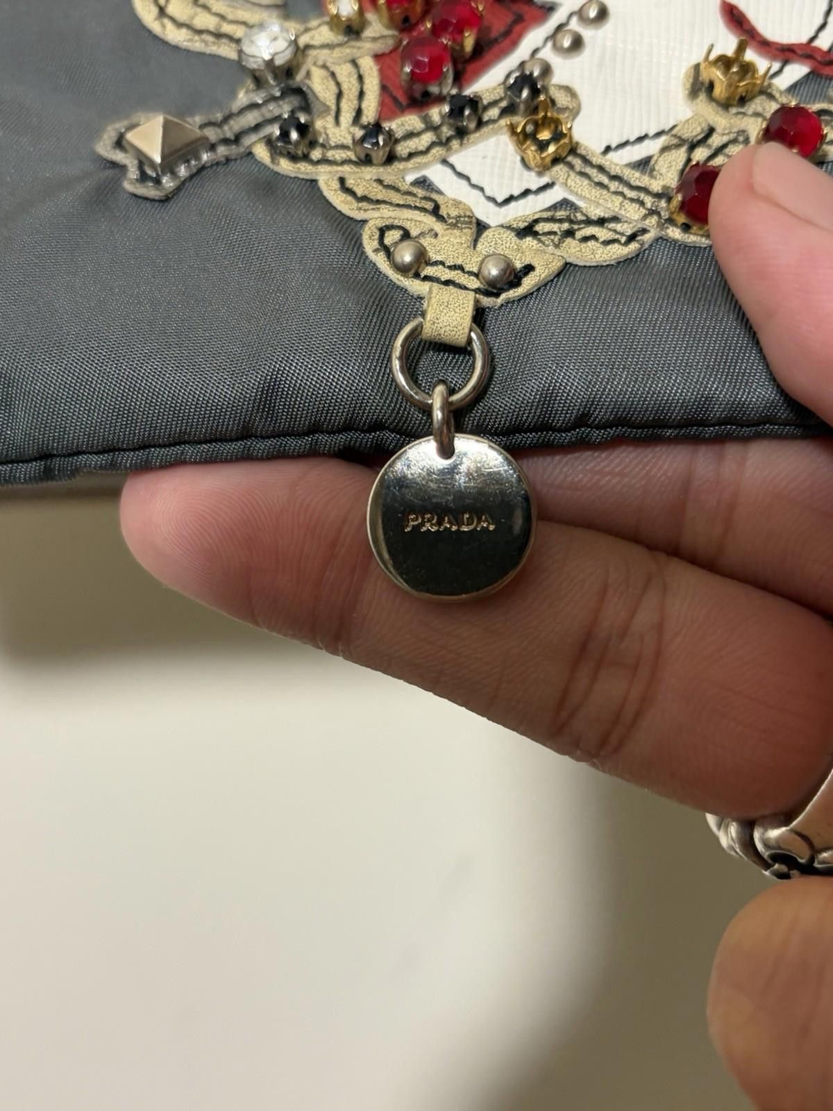 Prada Prada Tessuto Gray Nylon Tattoo Heart Gem Stud Shoulder Bag Size ONE SIZE - 3 Thumbnail