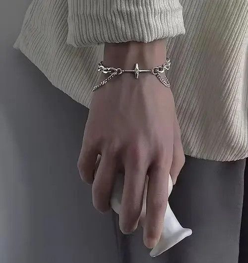 VIBE Fashion punk titanium steel cross layered bracelet chain Size ONE SIZE - 7 Thumbnail