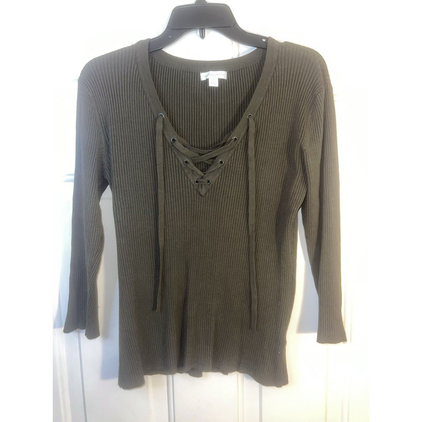 Other New York & Company Women’s Lace Front Sweater Green Sz L Size L / US 10 / IT 46 - 1 Thumbnail