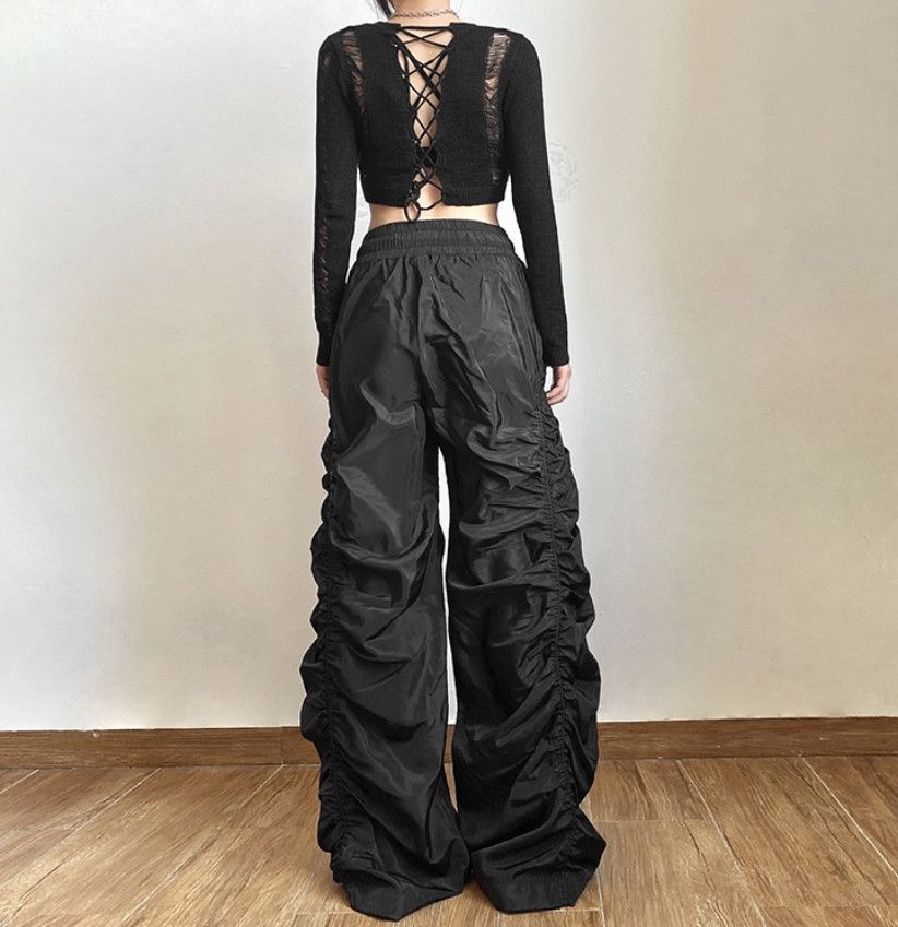 Designer × Japanese Brand × Vintage Vintage Baggy Punk Crinkle Sides Wide Leg Oversize Trousers Size US 30 / EU 46 - 6 Thumbnail