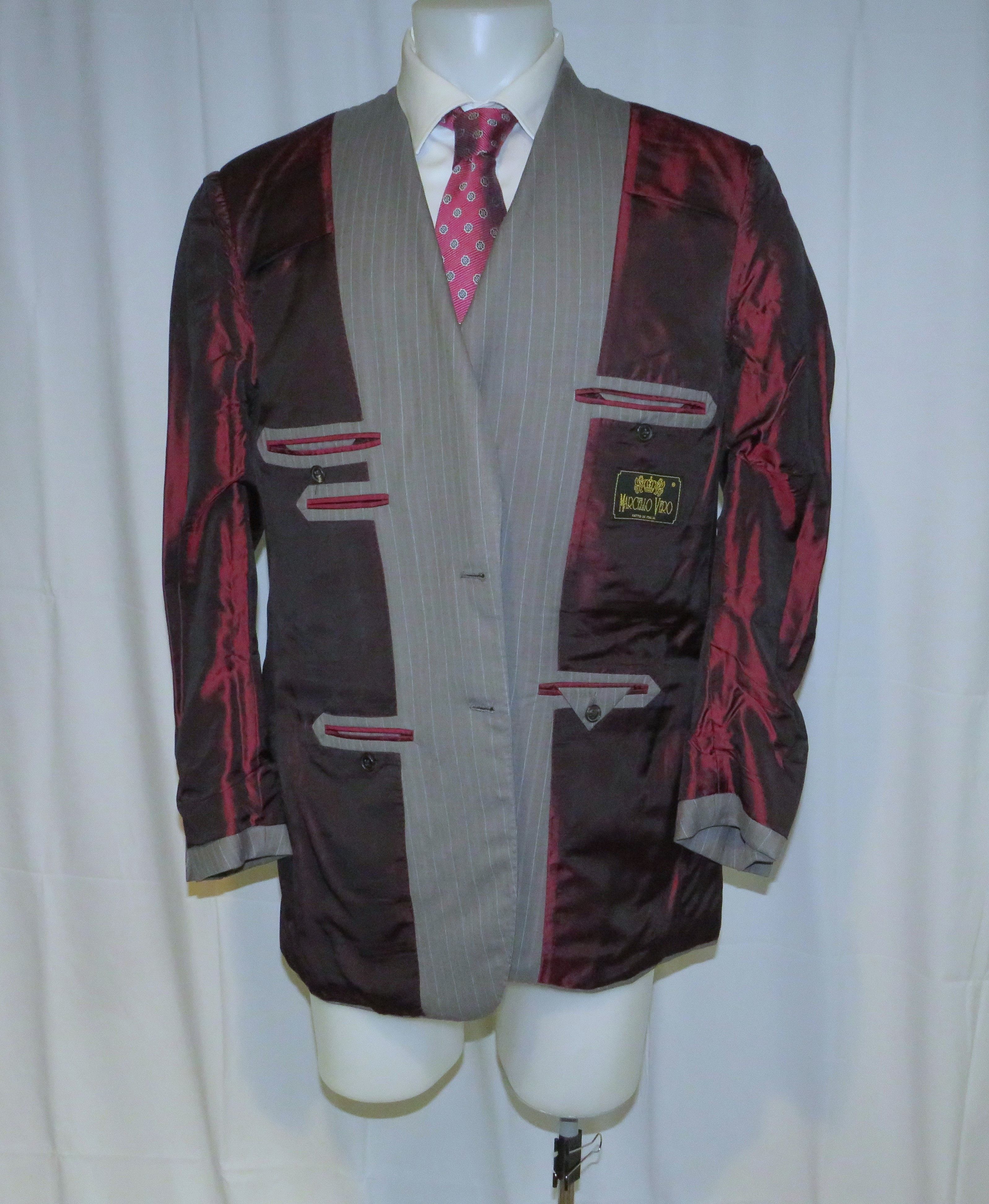 Other Marcello Vero Gray Striped Bespoke Two Button Suit 43R Size 42R - 13 Thumbnail