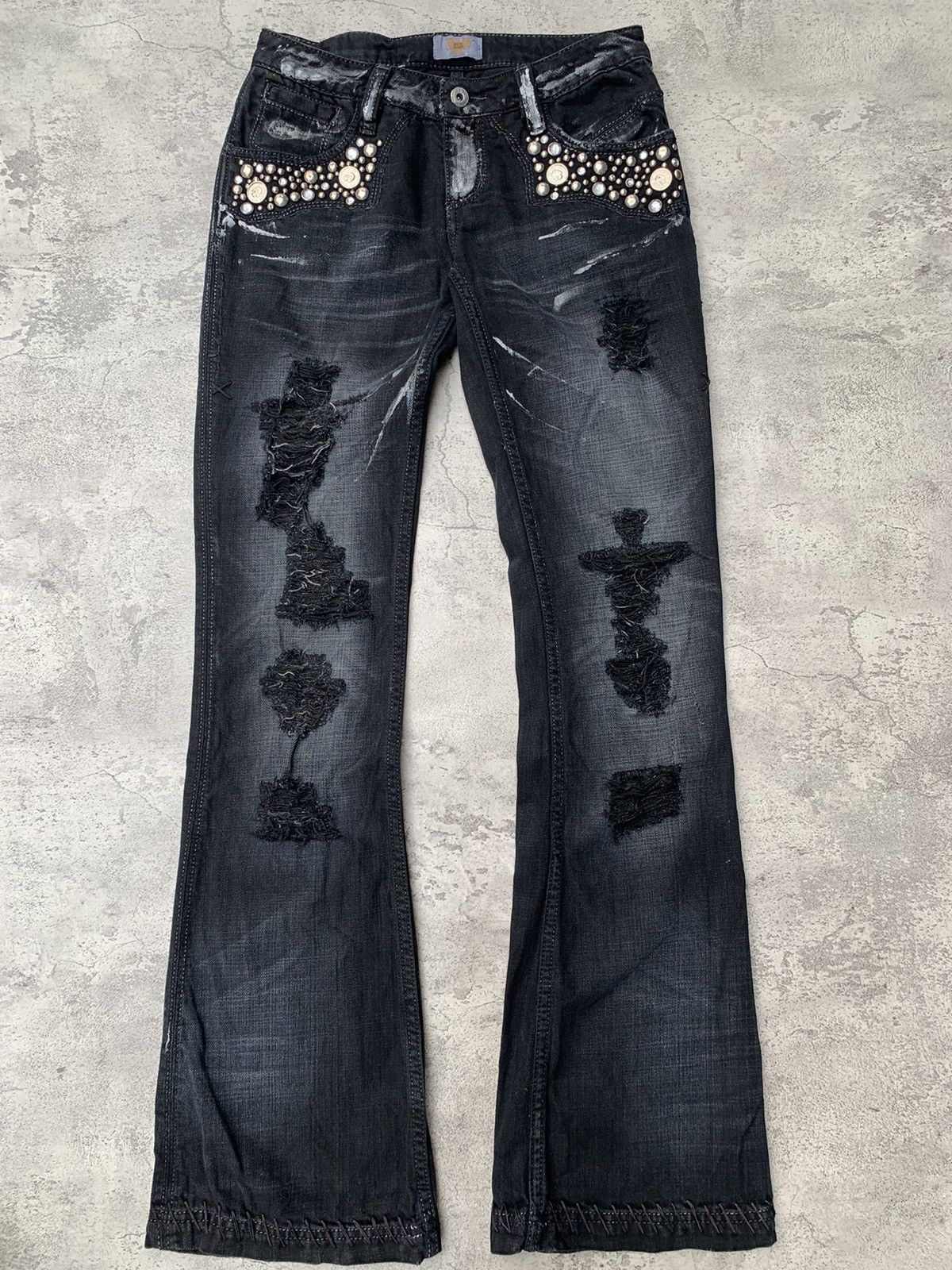 Japanese Brand ANTIK DENIM distressed coin flare jeans Size US 26 / EU 42 - 1 Thumbnail