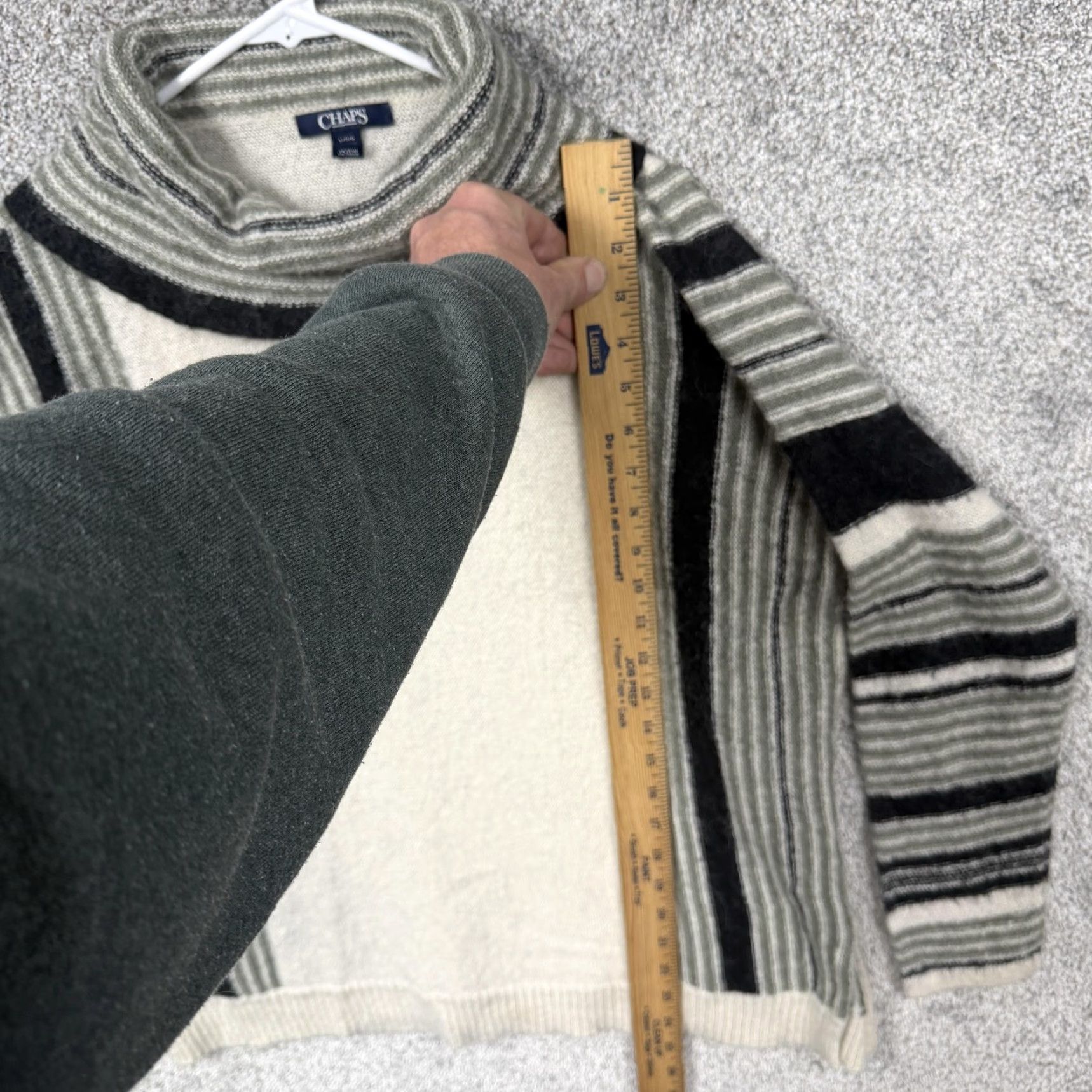 Chaps Chaps Sweater Womens L Cream Black Striped Cowl Neck Knit Boho Winter Cozy Knit Wool Acrylic Nylon Ruched? Size L / US 10 / IT 46 - 2 Thumbnail