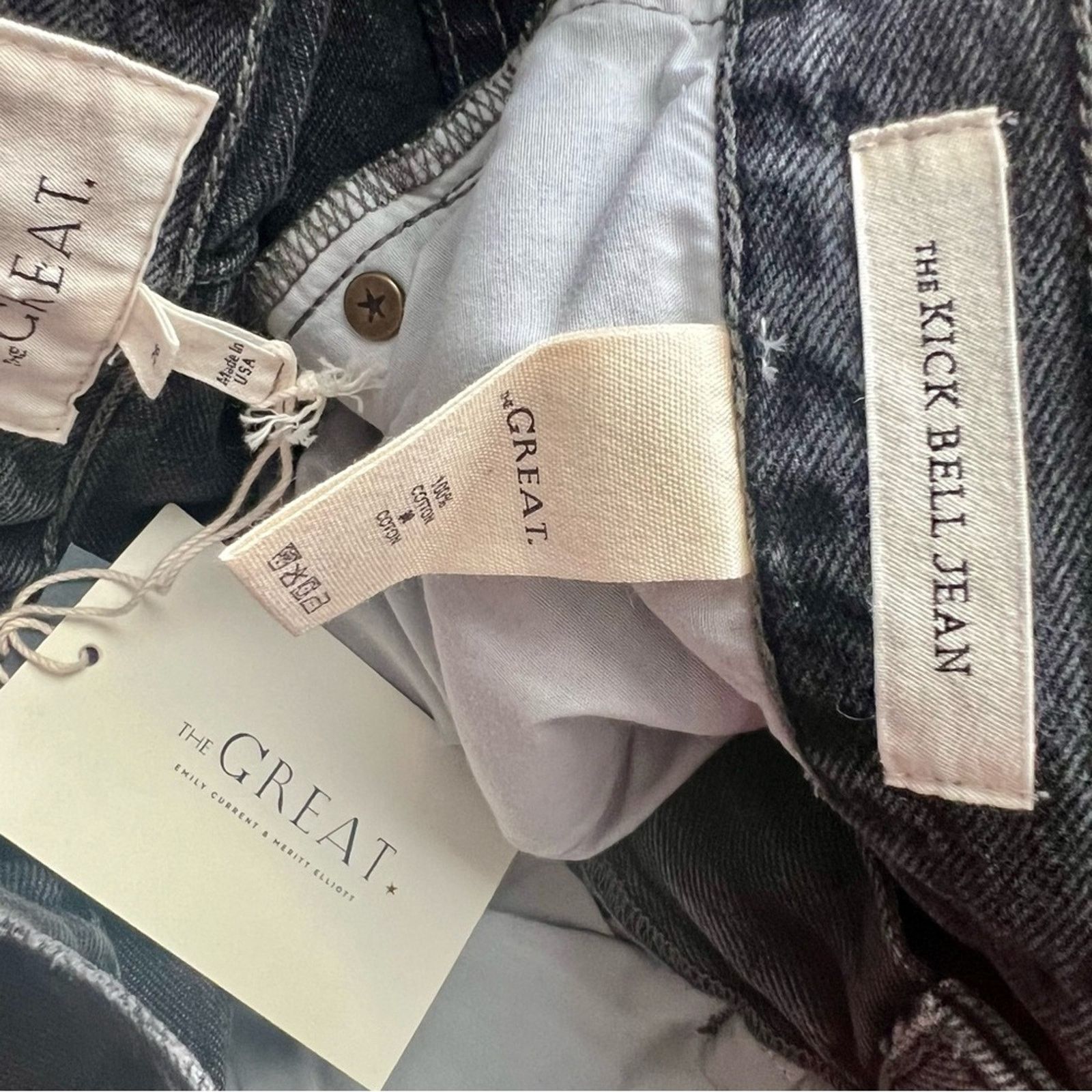 THE GREAT NWT The Great The Kick Bell Jeans Onyx Black Denim Tassel 26 Size 26" / US 2 / IT 38 - 9 Thumbnail