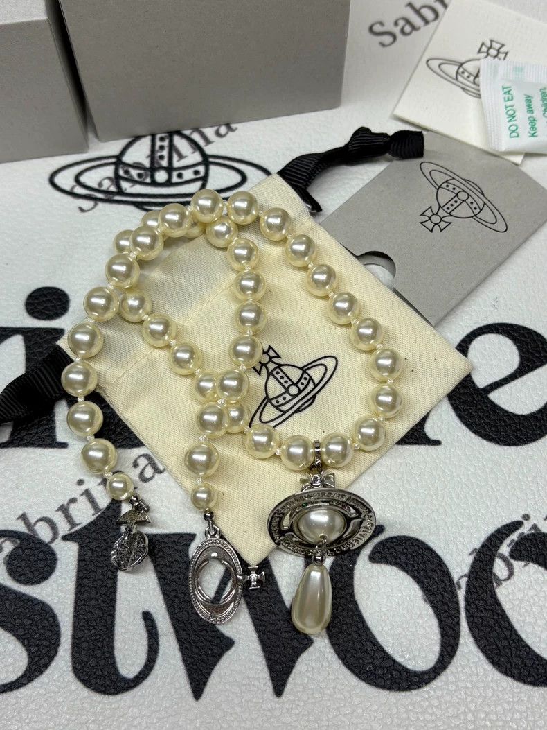 Vivienne Westwood Vivienne Westwood Saturn pendant imitation pearl necklace Size ONE SIZE - 4 Thumbnail