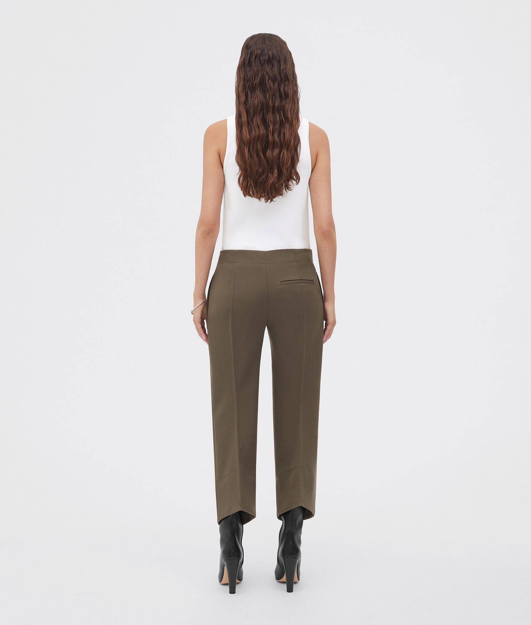 Bottega Veneta o1bcso1str0225 Curved Shape Compact Wool Trouser Olive Green Size 28" / US 6 / IT 42 - 3 Thumbnail