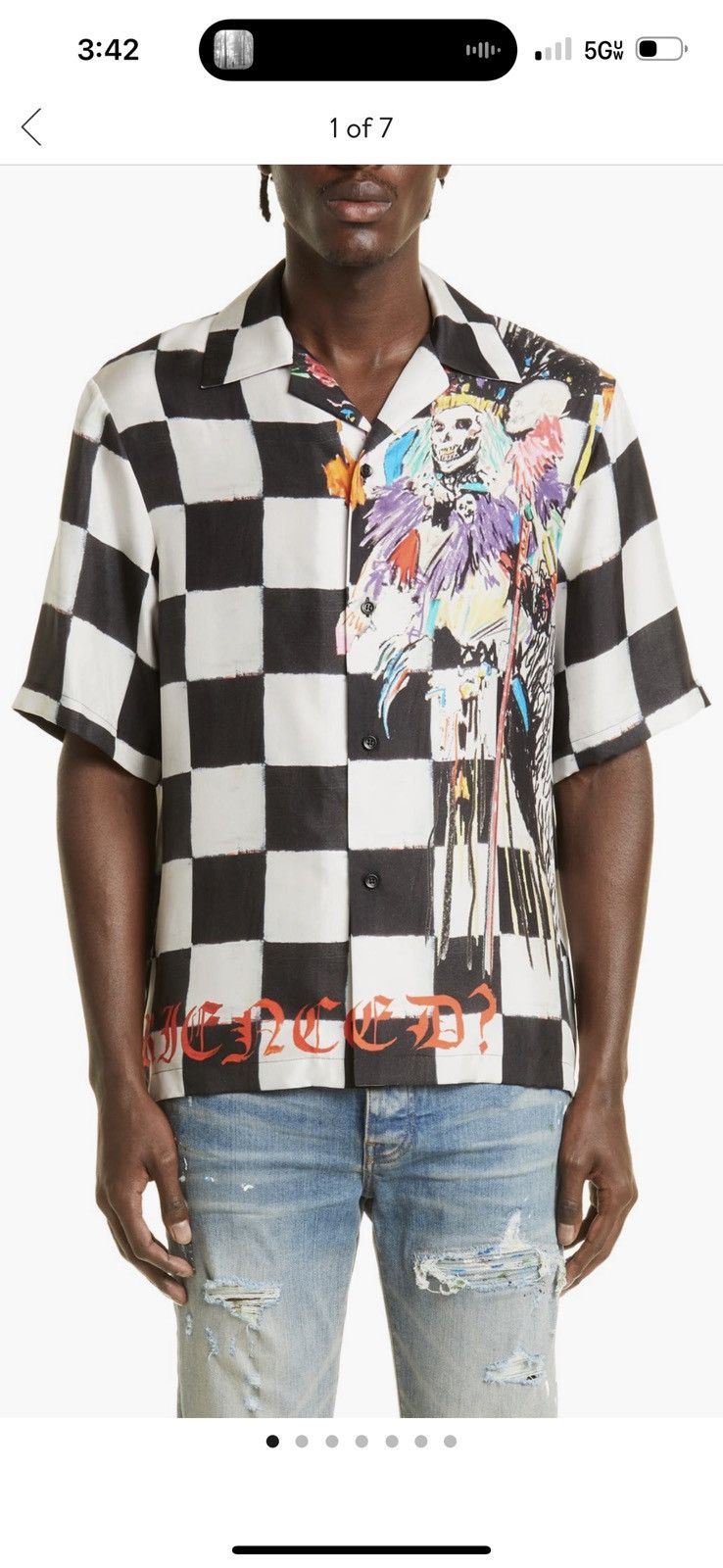 image of Amiri X Wes Lang Skull Silk Shirt in Black, Men's (Size XL)