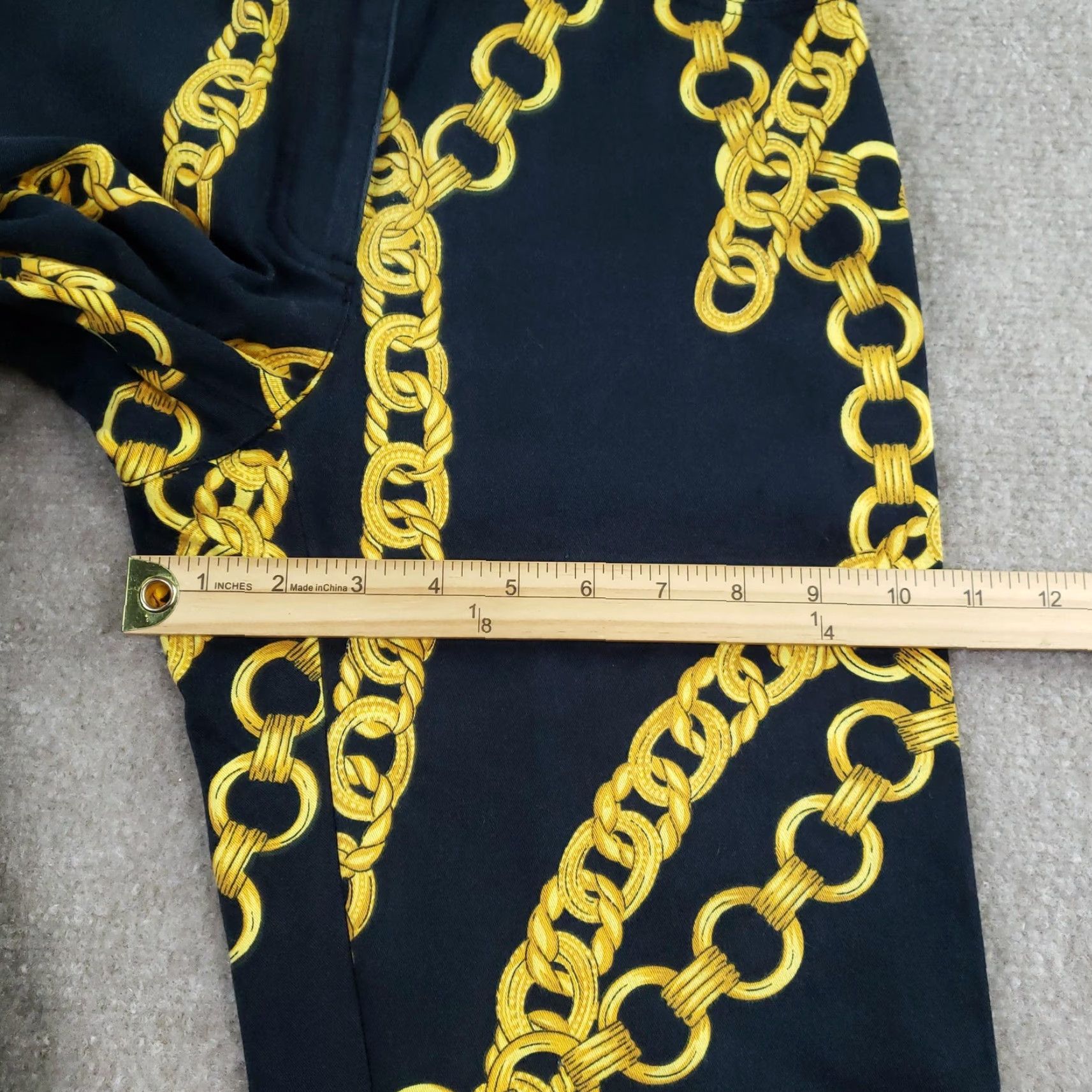 Vintage Carlisle Womens Pants 2 Blue Gold Chain Print High Rise Straight Leg Stretch Dress Pants Geometric Pockets Button Zip casual Womens Size 26" / US 2 / IT 38 - 5 Thumbnail