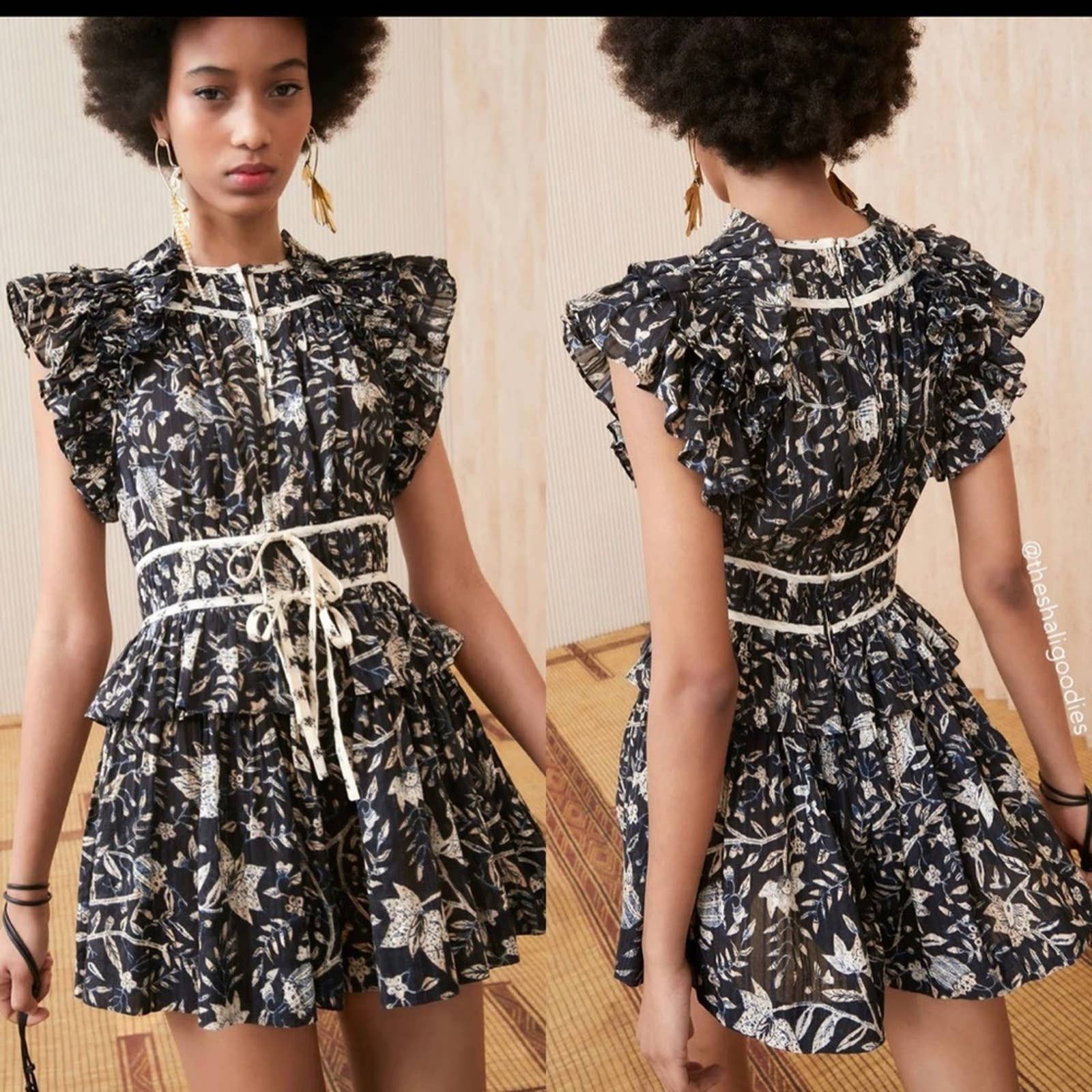 image of Ulla Johnson Endah Abstract Floral Romper Blue Cream Size 12, Women's