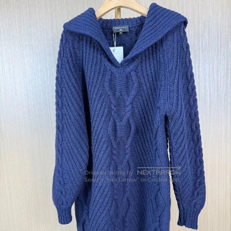 Chanel Cable Knit Wool Sweater in Deep Blue .
