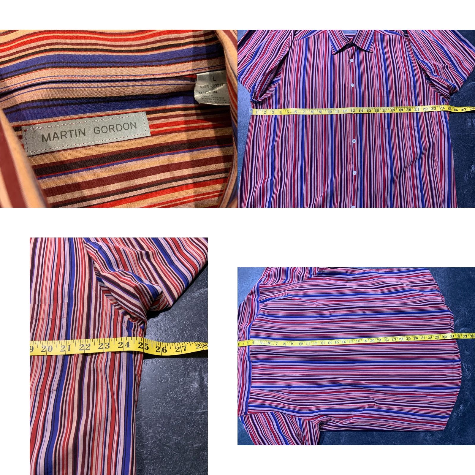 Vintage Martin Gordon Mens Stripe Shirt Large L Button Front Long Sleeve Cotton Size US L / EU 52-54 / 3 - 8 Thumbnail