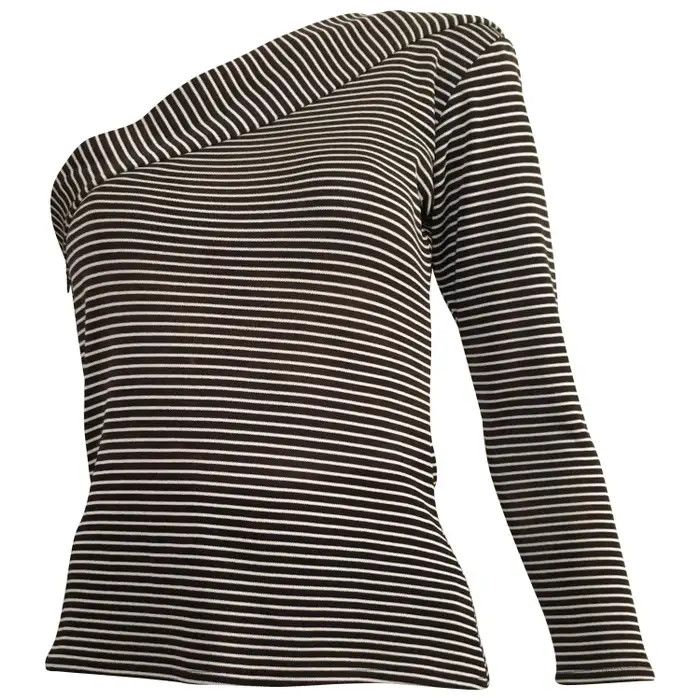 Saint Laurent Paris × Vintage × Yves Saint Laurent Saint Laurent 80s Striped Knit One Shoulder Top Jumper Size M / US 6-8 / IT 42-44 - 1 Thumbnail