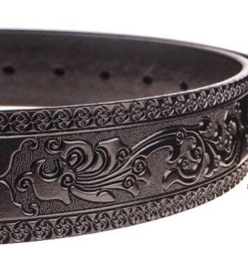 Japanese Brand × Vintage Retro brown lotus carved western leather belt Size ONE SIZE - 4 Thumbnail