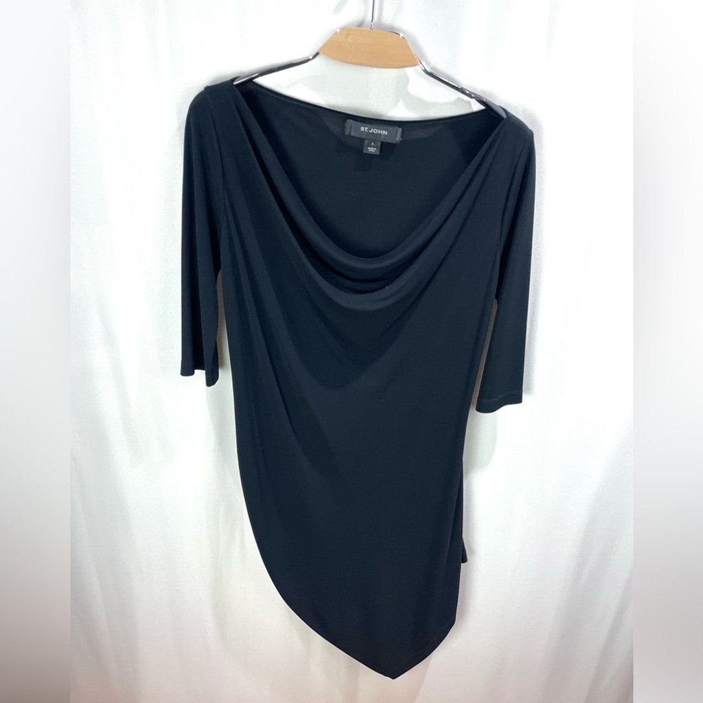 St. John St. John Black Draped Neck Asymmetric Mini Dress Size S Size S / US 4 / IT 40 - 2 Thumbnail