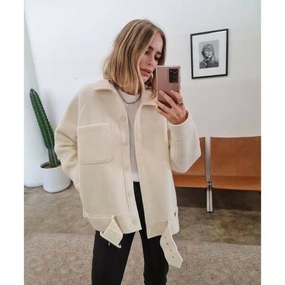 Anine Bing Anine Bing Womens Jacket White Cream Jaden Wool Coat Shirt B Size XS / US 0-2 / IT 36-38 - 4 Thumbnail