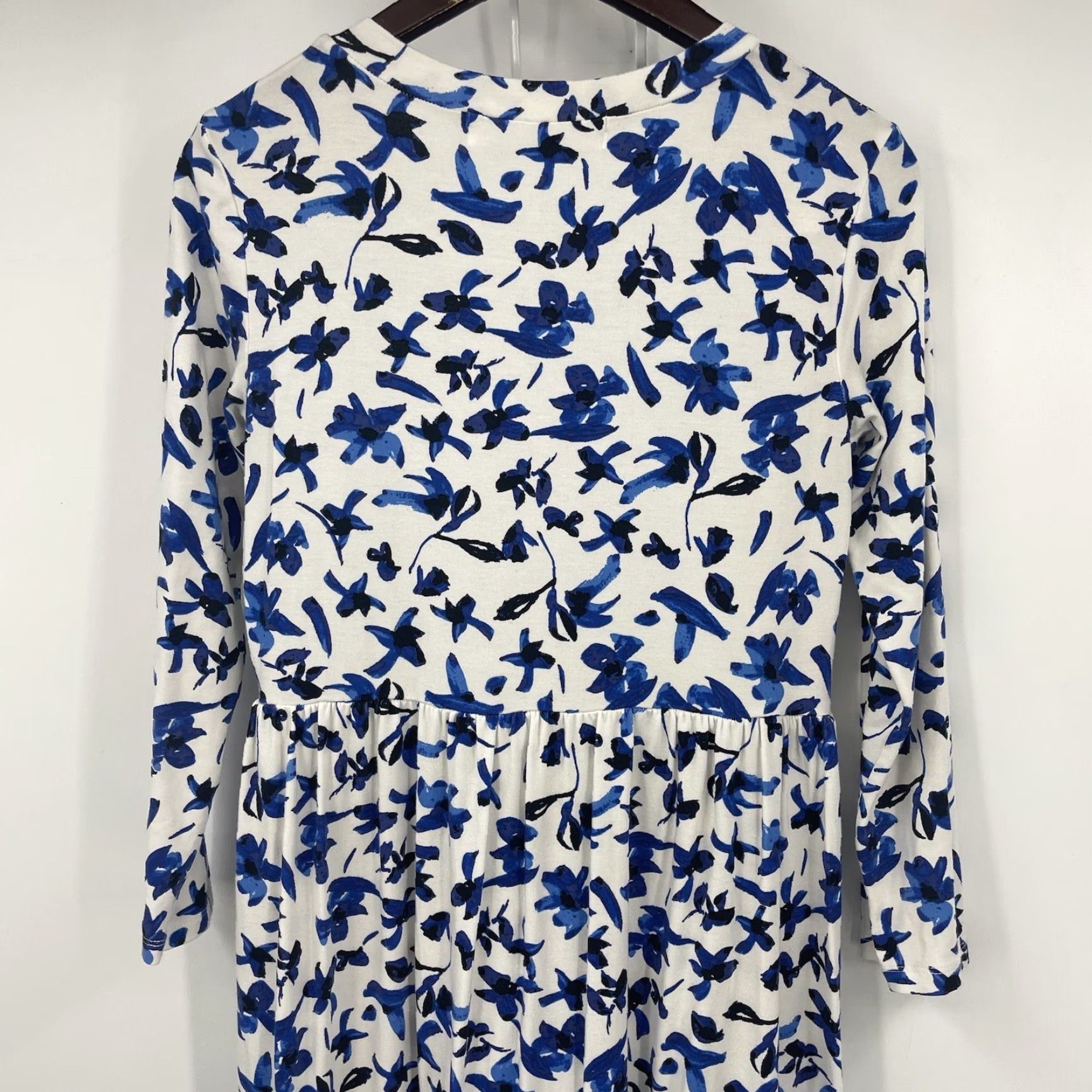 Vintage Sonnet James Women's XS Blue Floral Midi Dress Long Sleeve Scoop Neck Casual Party Cottagecore Size XS / US 0-2 / IT 36-38 - 6 Thumbnail